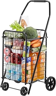 VEVOR Shopping Cart, Folding Grocery Utility Cart with Swivel Wheels, 90 LBS Large Load