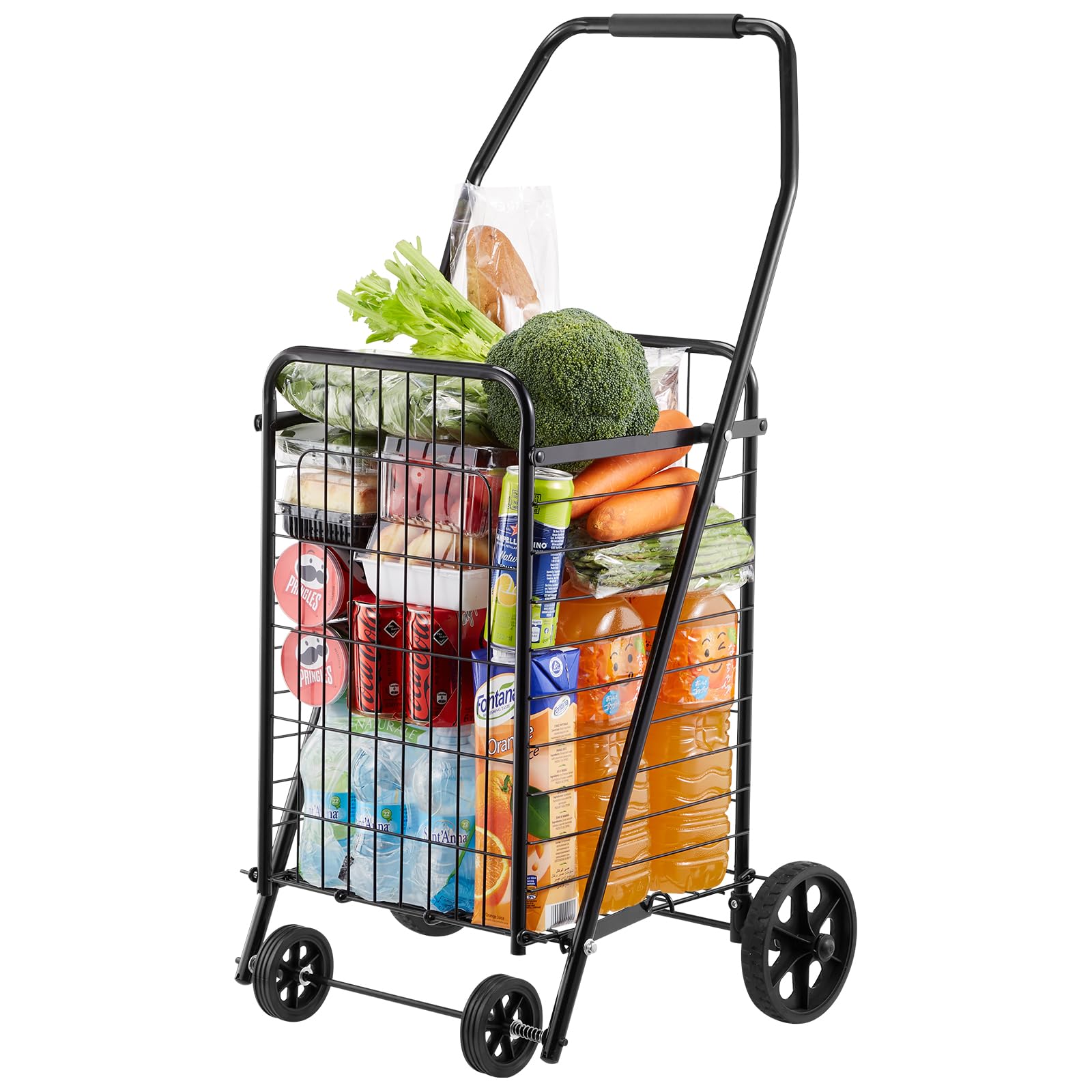 VEVOR Shopping Cart, Folding Grocery Utility Cart with Swivel Wheels