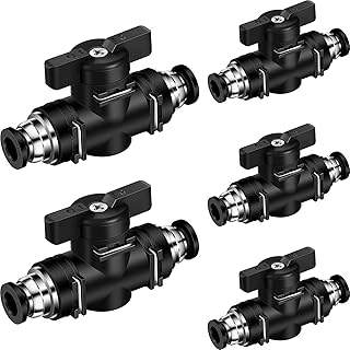5 Pieces Pneumatic Ball Valve Push to Connect Fittings Ball Valve PVC Air Flow Control Valve Air Fittings Straight Quick Connect Union Air Quick Connect Air Hose Fittings (1/4" x 1/4" OD)
