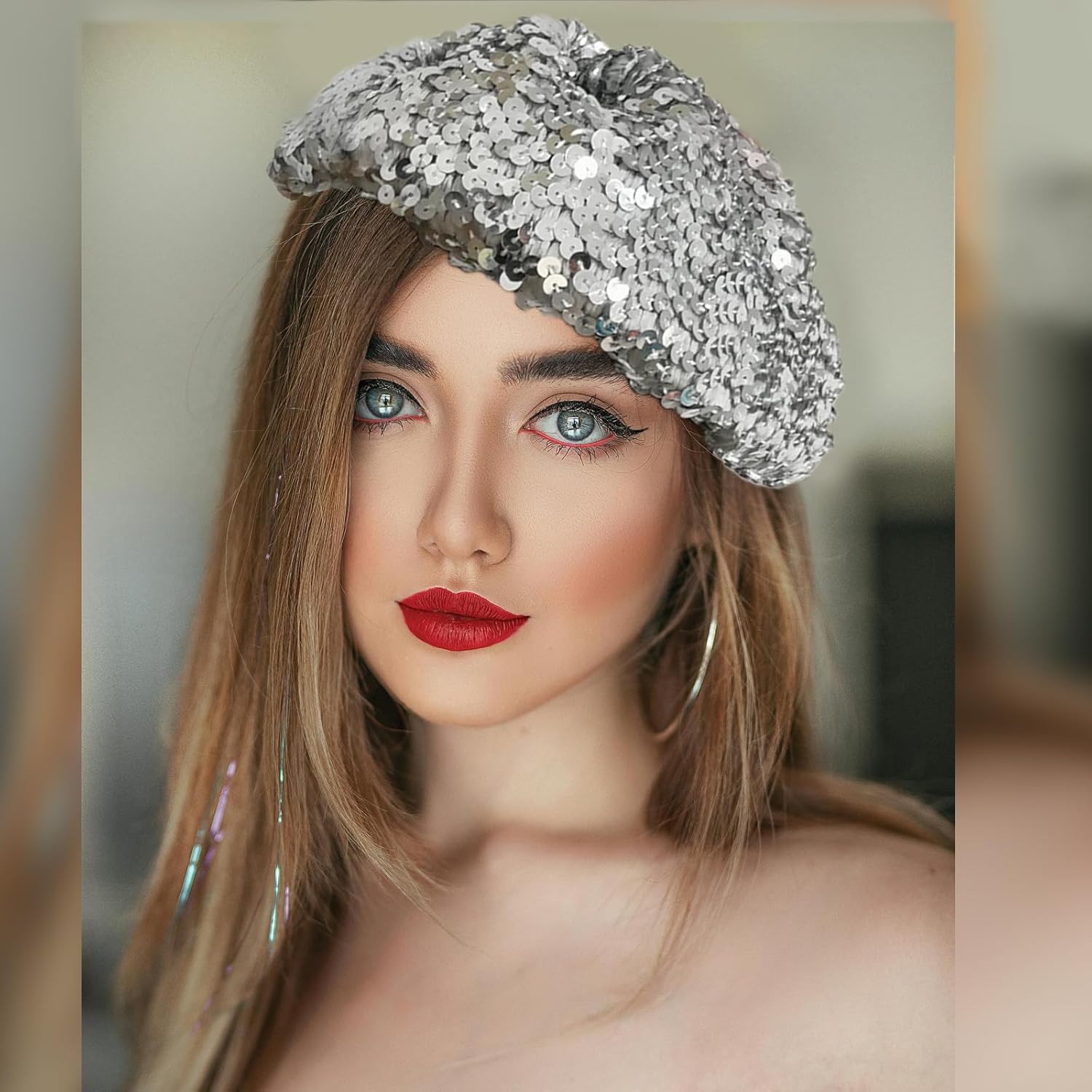 Women Sparkly Sequin Beret Fashion Beanie for Dancing Party, Club, Disco, Festival Party - Image 4