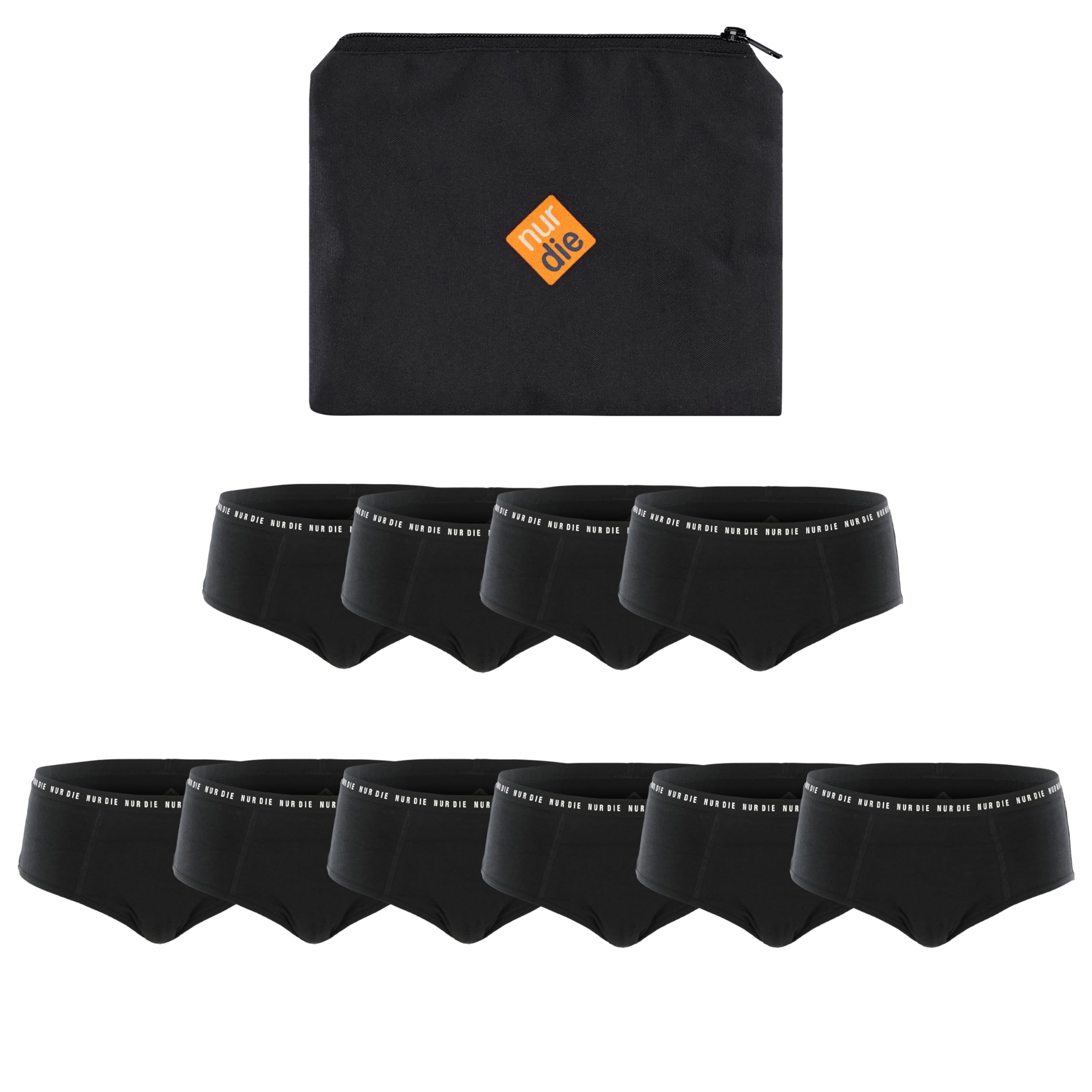 NUR DIE Biancheria intima per periodo confezione multipla da 10 pezzi tutto regolato 6 media 4 extra forte sanguinamento cotone biologico lavabile e assorbente