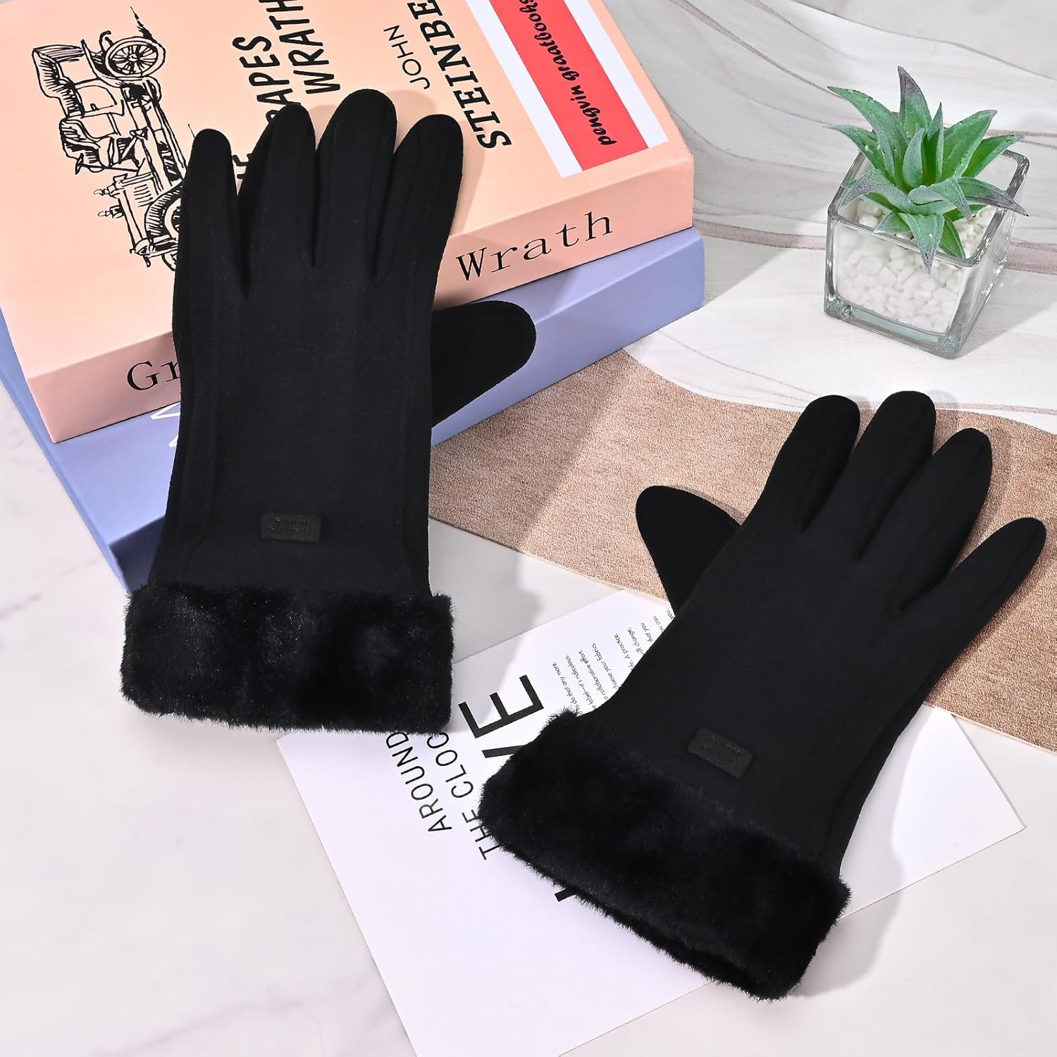 Gloves for Women Girl, Winter Touch Screen, Comfortable and Warm Double-Sided Velvet Lining Thickened Warm Glove - Image 5