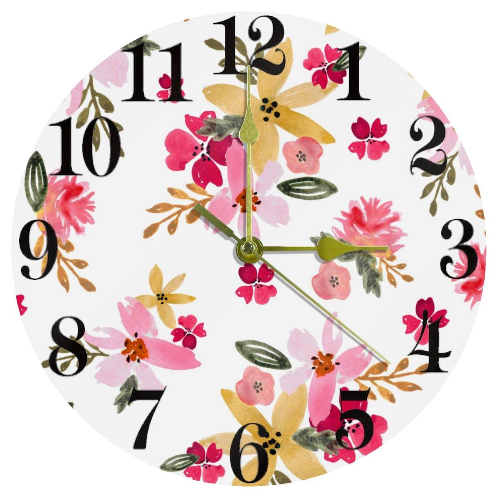 Horloge murale à quartz fleurie de 25,4 cm silencieuse pour salon