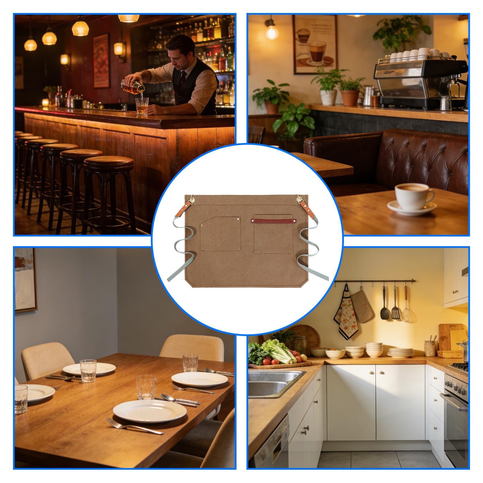 Tablier avec poches, ustensiles de travail et nettoyage pour service | Tablier de taille avec poches pour cuisine, maison, café, restaurant, appartement, maison de campagne, serveurs, serveuses