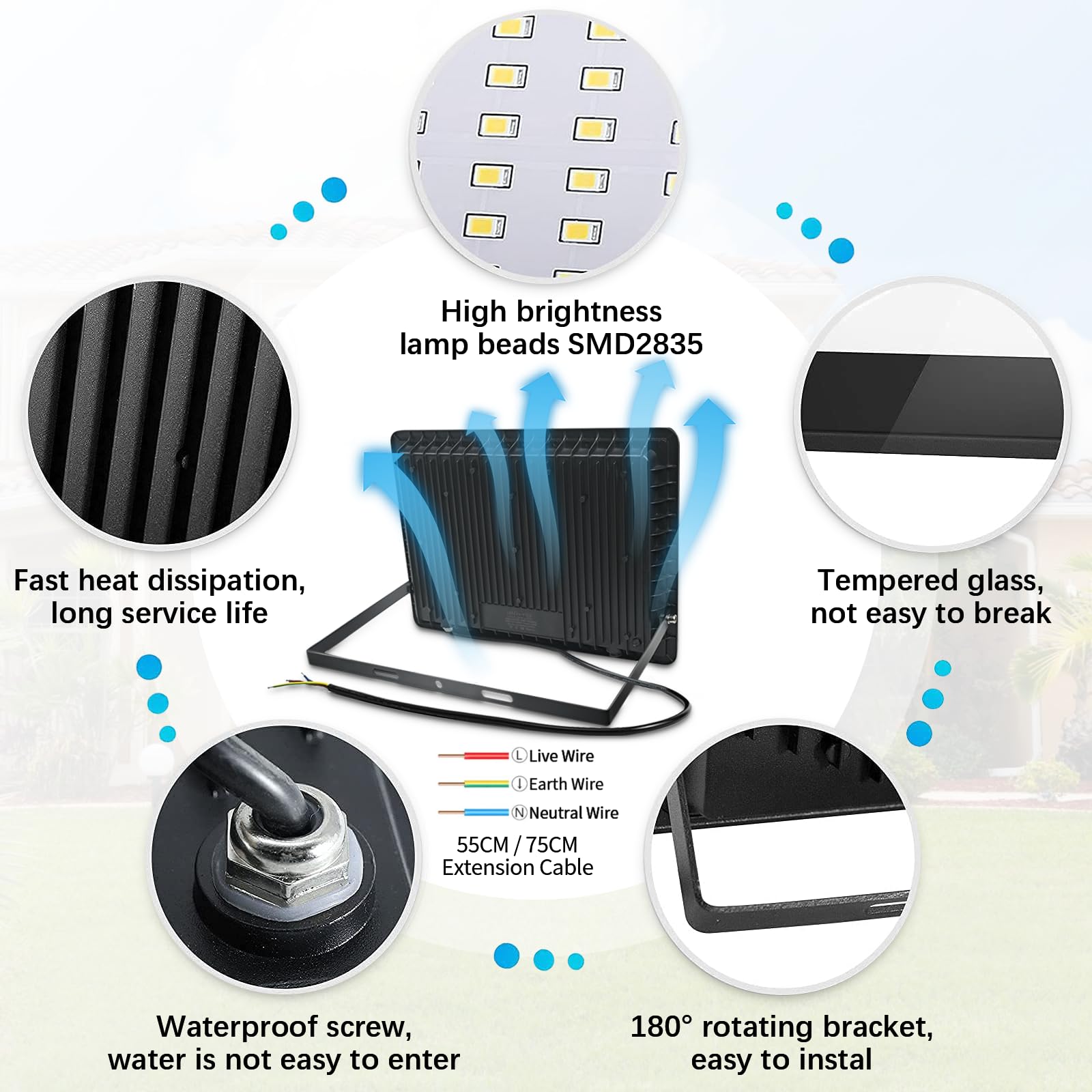 Keltin LED schijnwerper - 100W - koud wit 6500K - IP66 - verstelbaar Keltin LED schijnwerper - 100W - koud wit 6500K - IP66 - verstelbaar