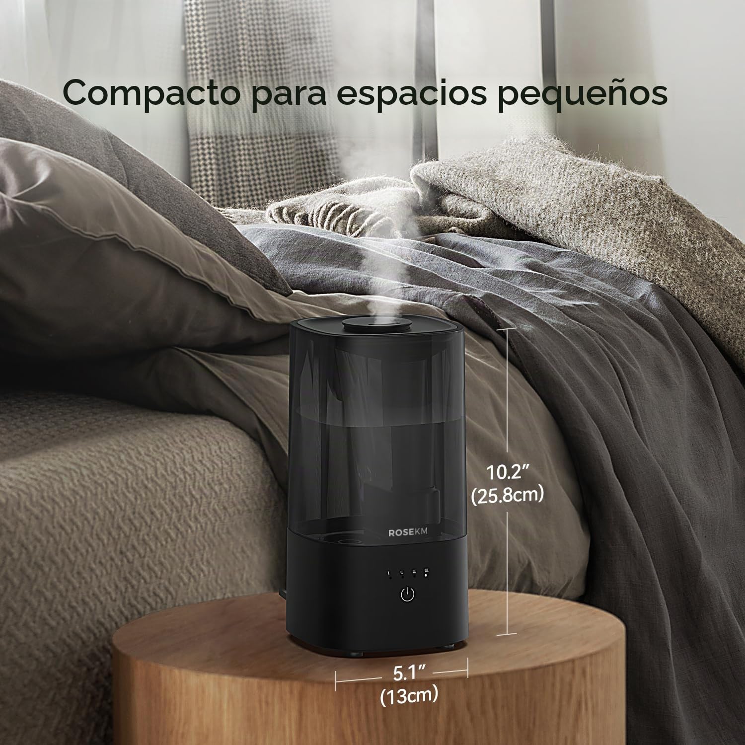 Rosekm Humidificador de Dormitorio - Humidificador Ultrasónico Silencioso de Niebla Fría para Plantas y Habitaciones de Bebés, Boquilla Giratoria de 360°, Apagado Automático, No Requiere Filtro, Negro