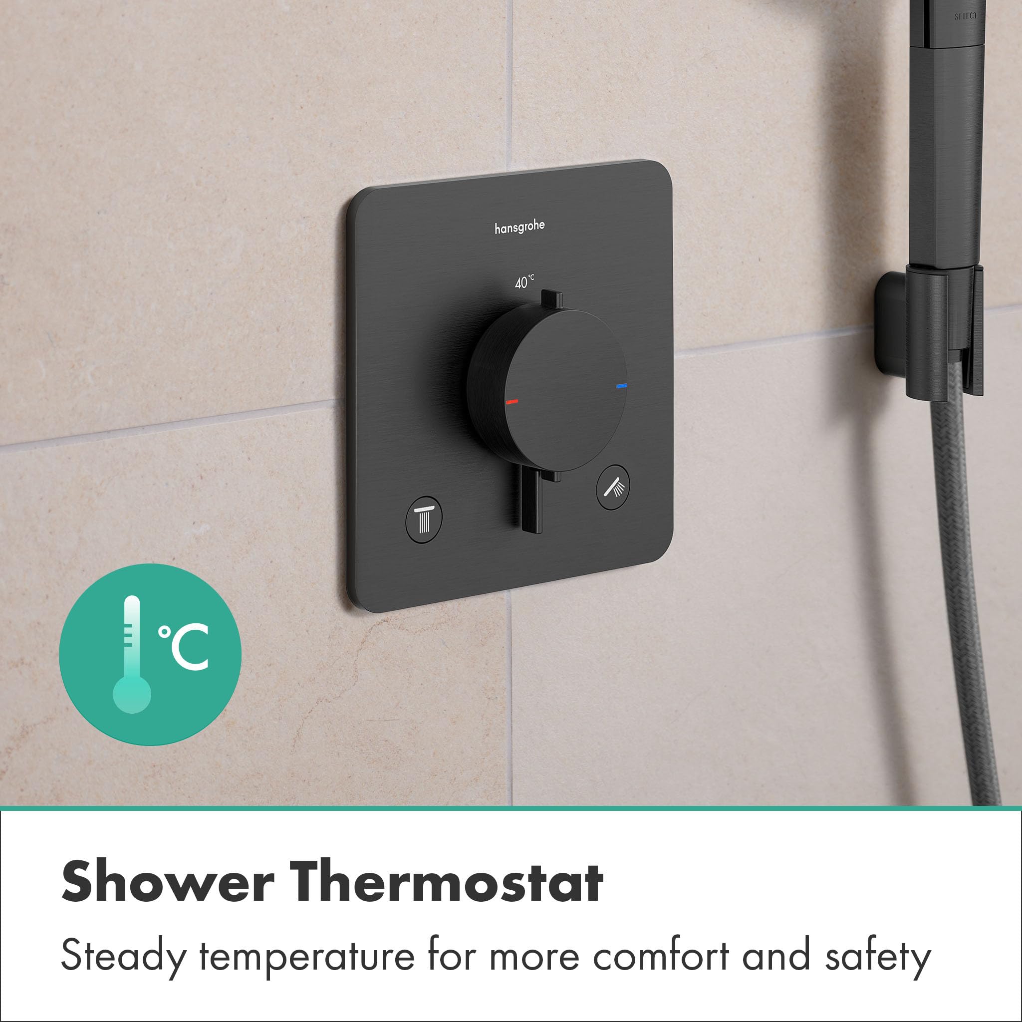 hansgrohe Ecostat Comfort Q - termostat prysznicowy podtynkowy, armatura prysznicowa z blokadą bezpieczeństwa (SafetyStop) w temperaturze 40°C, termostat do prysznica, dla 2 odbiorników, szczotkowany