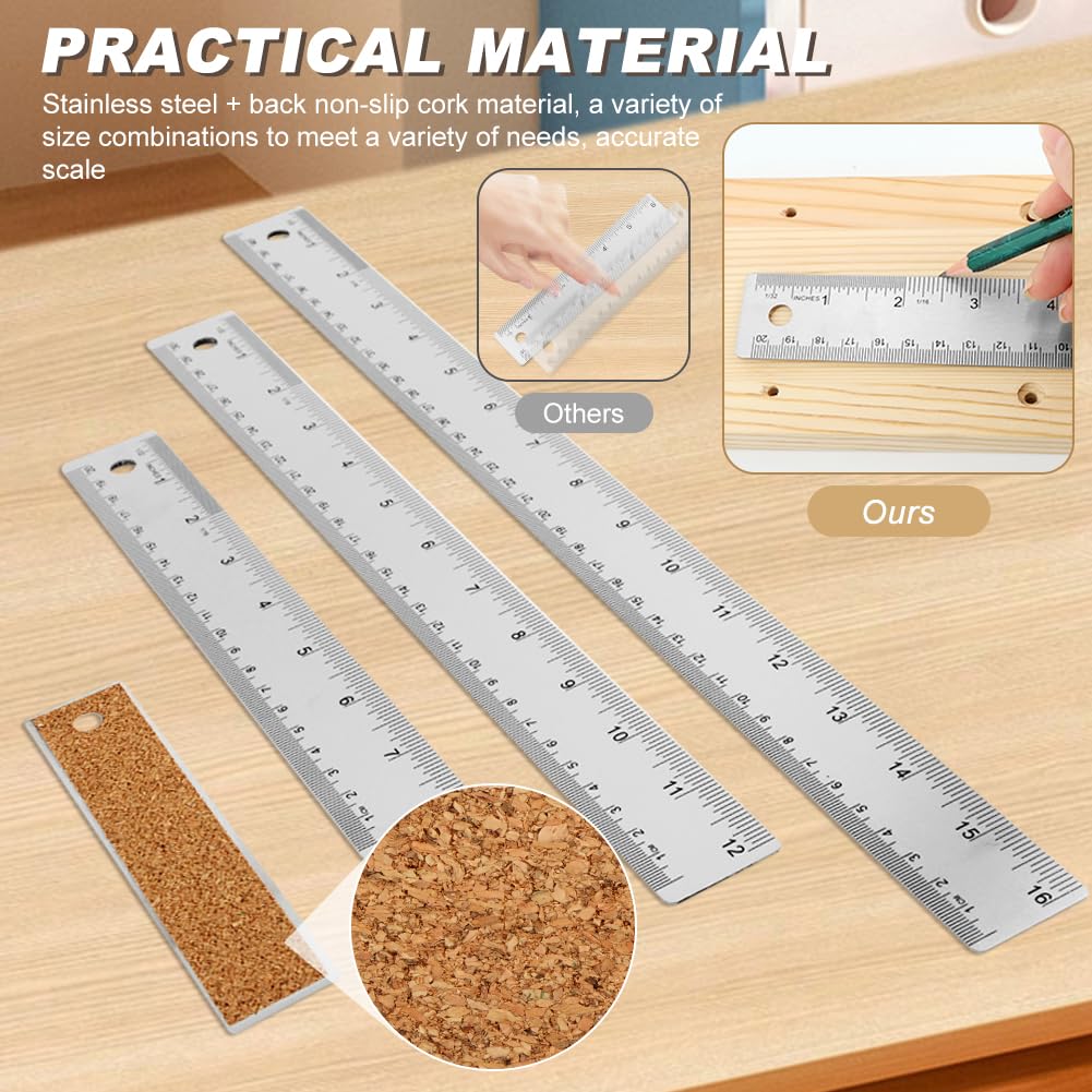Engineering Drafting Ruler 18 Inch Metal Ruler With Cork Back ...