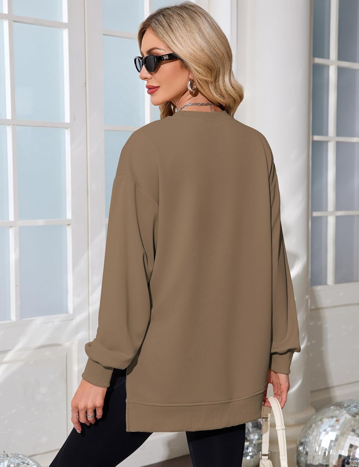 Women's Sweatshirt Long Sleeve Oversized Pullover Hoodies Fall Clothes with Zipper Slit, S-XL - Image 5