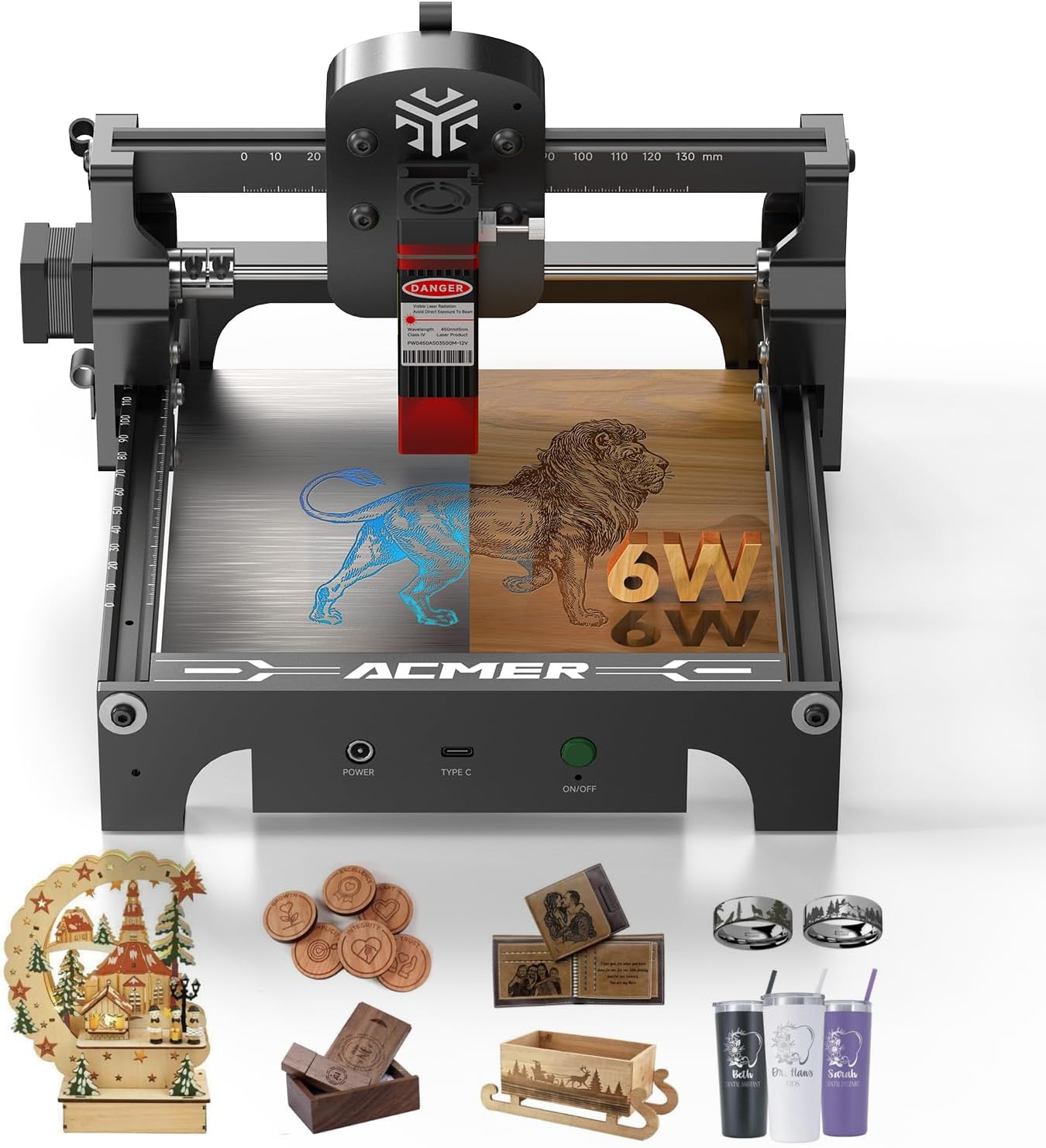 ACMER S1 Laser Engraver for Beginner Mini Laser Engraving Machine for Wood, Leather, Plastic, Laser Class4 (Black, 6000mW)