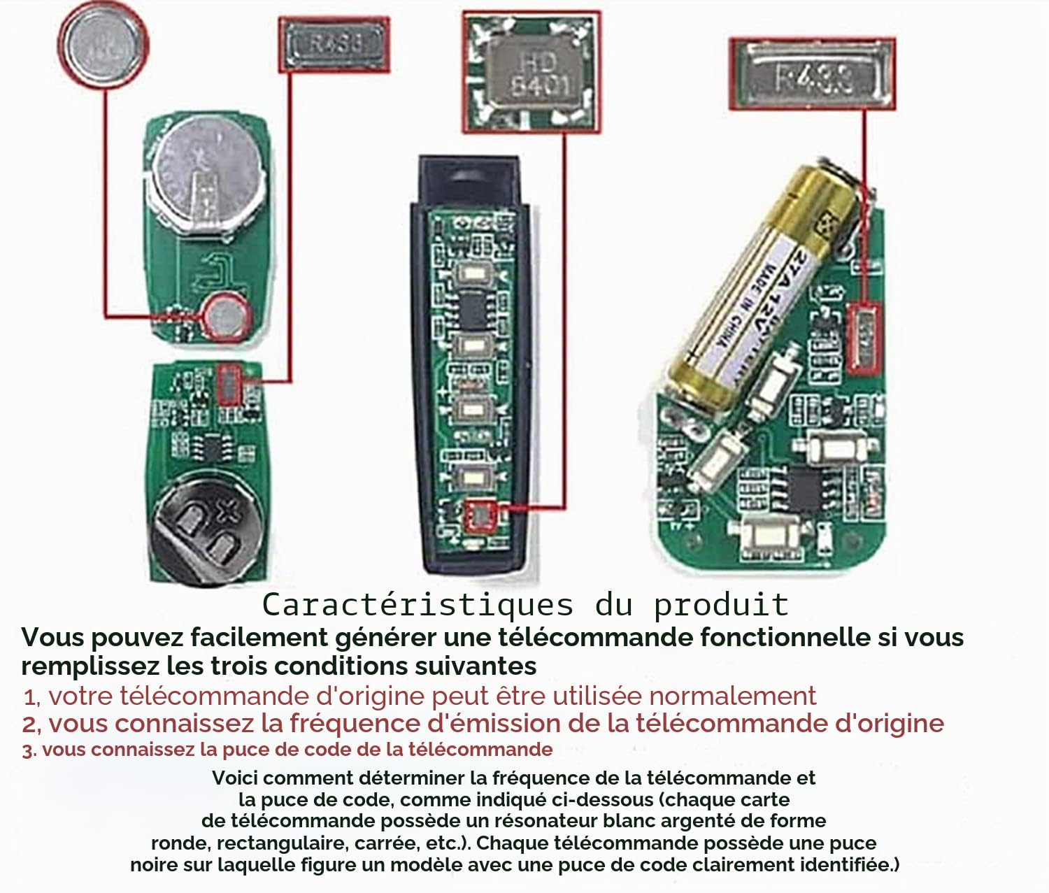 Duplicateur de télécommande 4 Pièces 4 en 1, télécommande de copie, duplicateur de télécommande 433 MHz, ouvre-porte de garage, scanner de code clone, clé de voiture