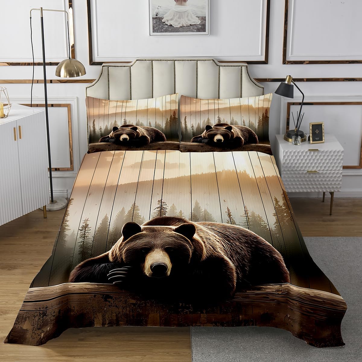 Erosebridal Fish Hunting Quilt Set Queen Army Camouflage Hunter Bedspread Set 3Pcs Rustic Wildlife Bedspread Sets Farmhouse Bass Fish Coverlet Set Vintage Army Green Camping Gifts Decor Bed Set