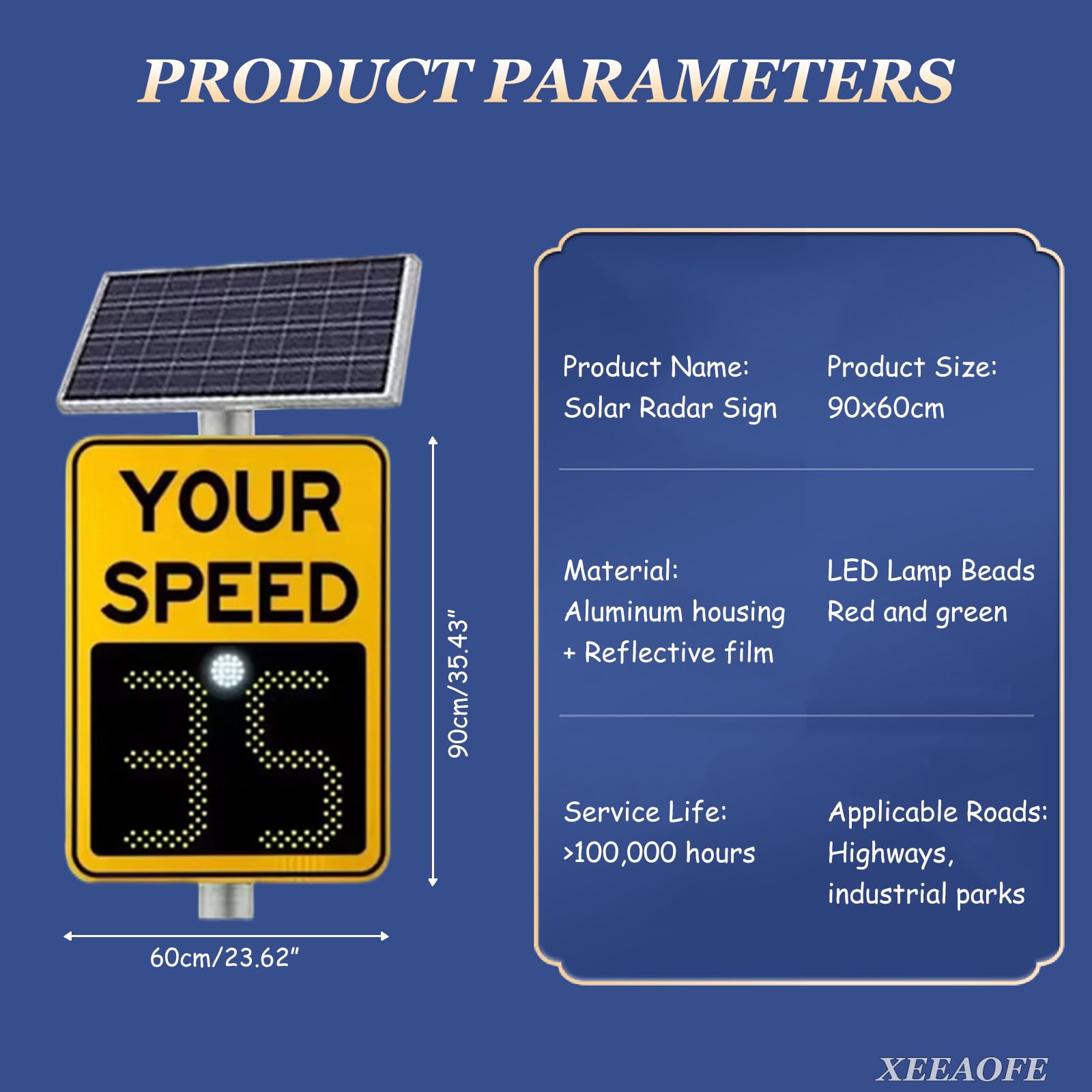 Señal de límite de velocidad de radar solar LED, pantalla de seguridad de tráfico de aluminio, tablero de límite de velocidad ajustable, 24 x 30 pulgadas, detector de advertencia de carretera para una
