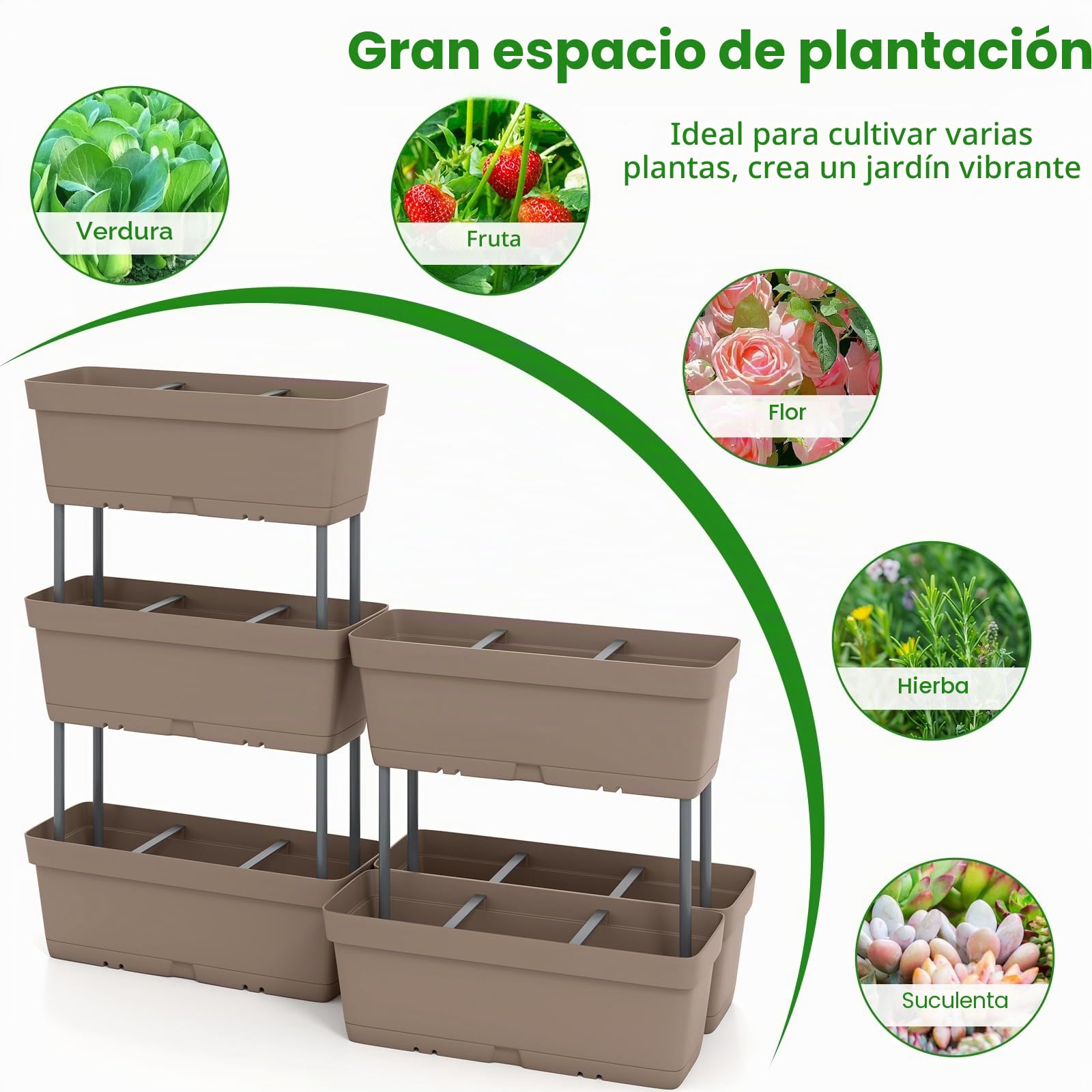 HOMASIS Juego de 6 Macetas para Flores, Jardinera Vertical para Exterior con Sistema de Drenaje, Combinación Libre, Almohadilla de Jardín Elevada en PP para Frutas, Hierbas, Vegetales (Gris)