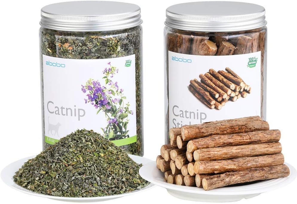 abobo Catnip + Catnip Sticks/Matatabi/Silver Vine Value Set - 100% Natural Organic for Cats Dental Cleaning (3.5 oz + 8 oz/Grade A)