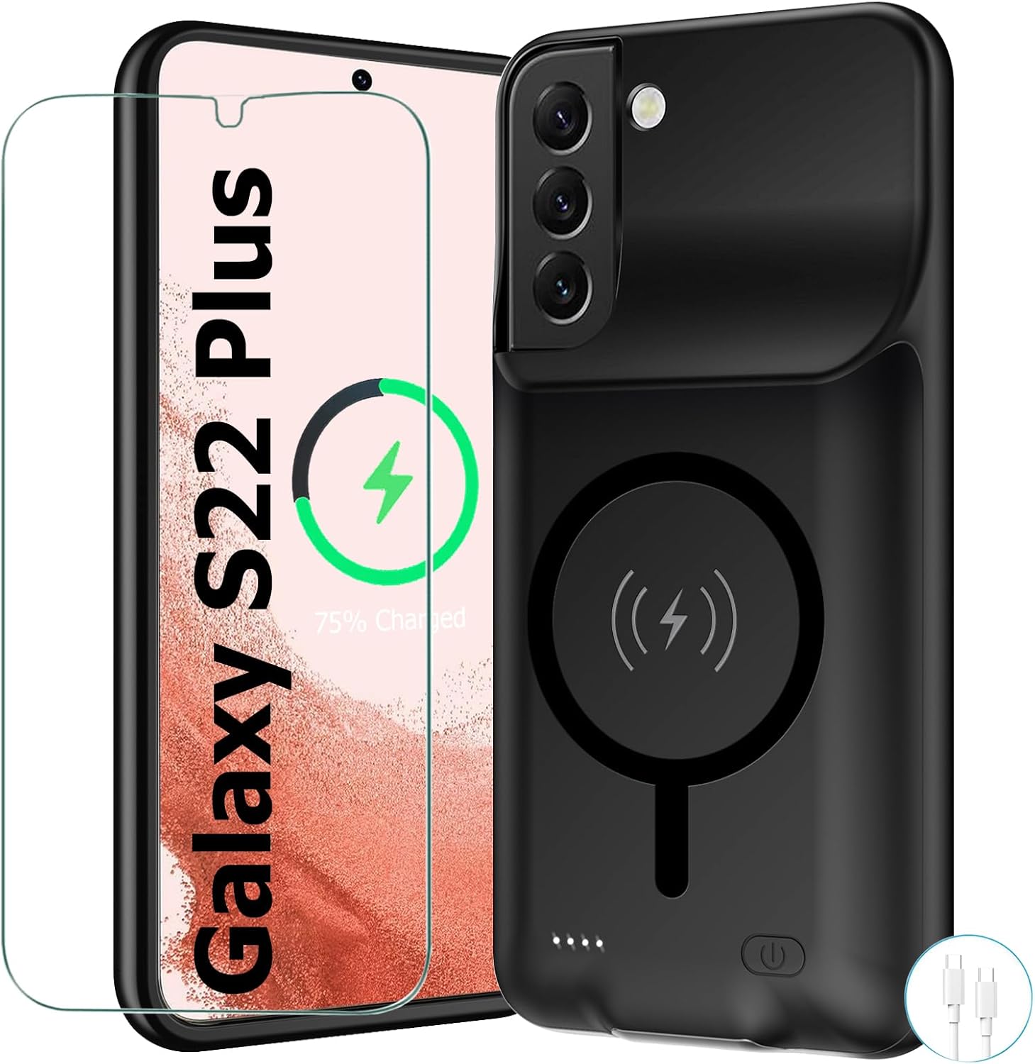 Battery Case for Galaxy S24, Upgraded 10000mAh Battery Pack Rechargeable Charger Case with Wireless Charging Compatible for Galaxy S24 (6.2 inch) External Charging Cover (Black)