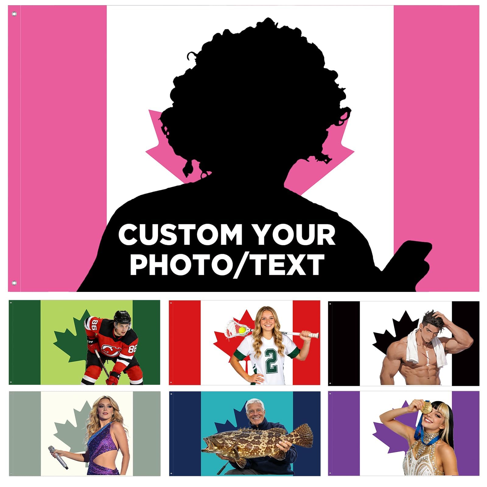Infiher Custom Flag with Picture Text - Personalised Pink Canada Flag for Indoor Outside - 2×3 3×5 4×6 5×8 Ft Customisable Funny Tapestry Flags for Room Dorm Club Bar Garden Party Festivals Decor — image 1