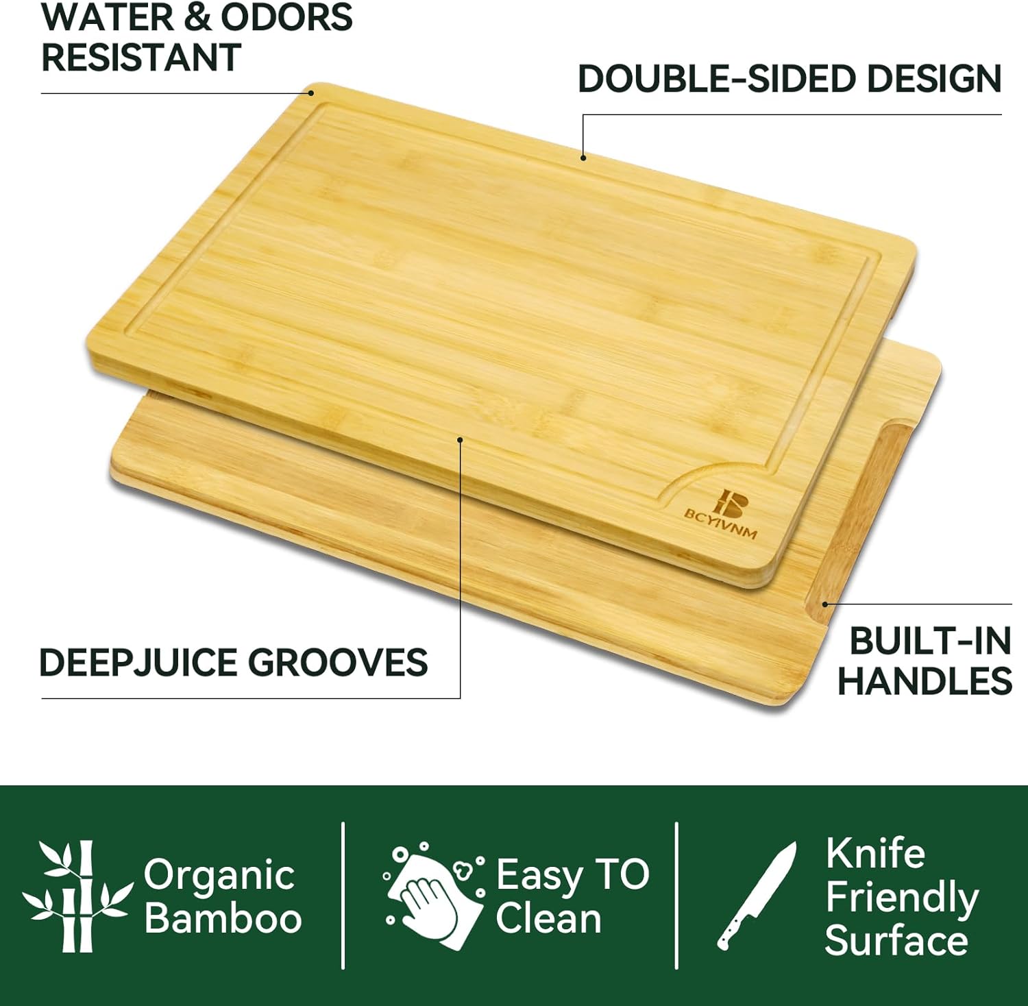 Bamboo Cutting Board Set of 3 Wooden Chopping Boards with Juice Groove and Handles Charcuterie Cheese Serving Boards for Meat Vegetables Large Medium Small Kitchen Cutting Board Set