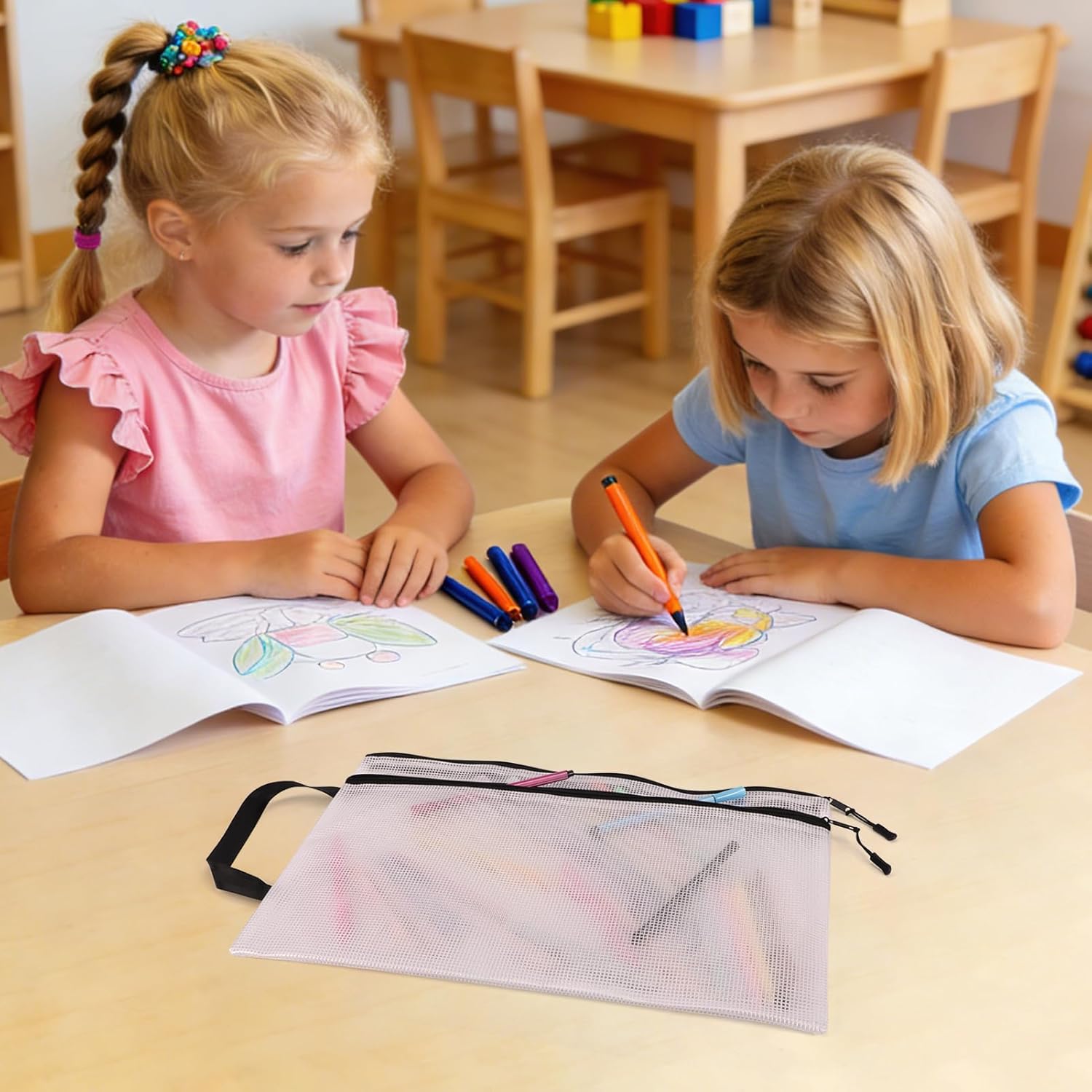 Double Layers Mesh Zipper Pouch Bags A4 (13x9 in, 24 Pcs) Black Zipper Bags, Waterproof File Pouches for Puzzles Board Game Teacher School Classroom Office Supplies Travel Bag