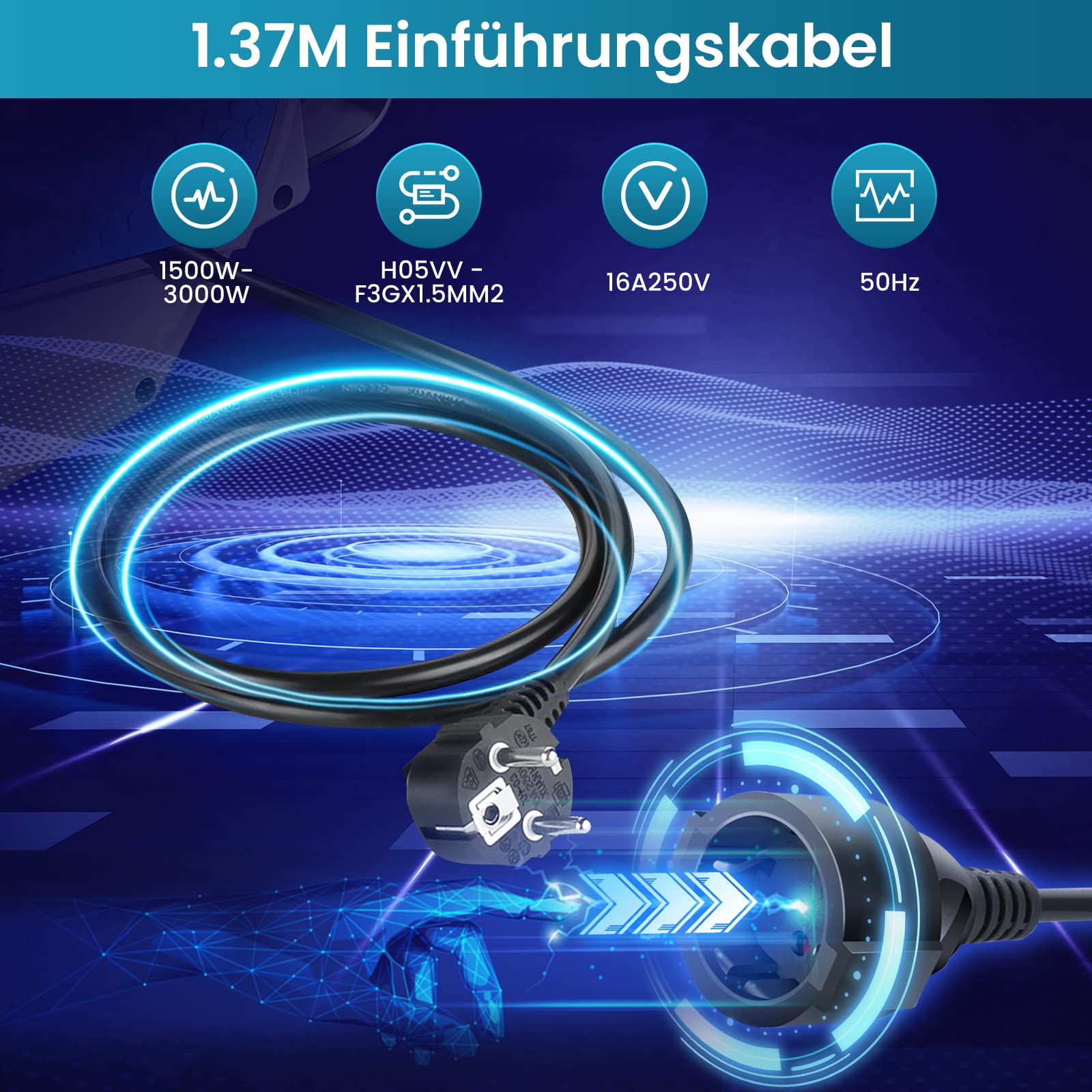 Himimi Automatik Kabeltrommel 15m + 1m 1500W ~ 3000W Kabelaufroller Automatisch Stromtrommel Schlauchaufroller, Verlängerungskabel außen Wandmontage, Überlastschutz, Wand Deckenmontage, 180° drehbar