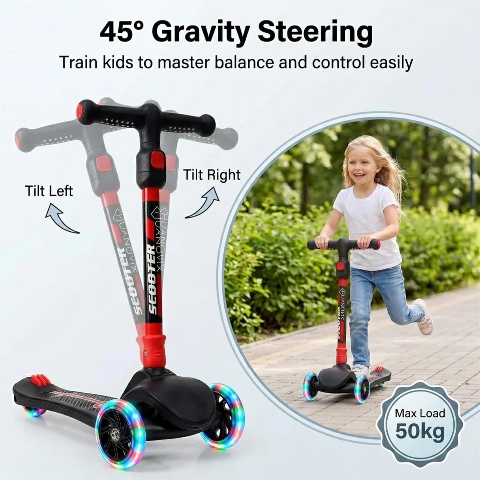 Monopattino bambini 3 anni, scooter bambini con altezza regolabile, scooter 3 ruote