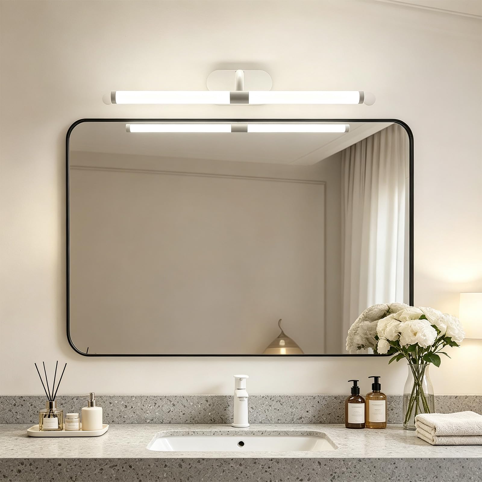 LED Spiegelleuchte Bad Wandlampe LED Wandleuchte Modern Weiß Wasserdichte Wandbeleuchtung Acryl Wandleuchten Lange Dekorativ für Keller Küche Badschrank (Neutrales Licht,60cm)