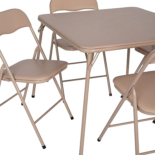 Miniatura 11 de Flash Furniture Madison 5-Piece Folding Card Table and Chairs Set, Portable Event Table and Chairs Set for Indoor and Outdoor Gatherings, Tan