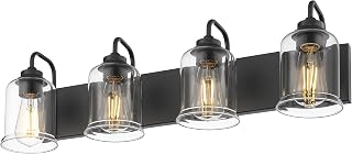 zeyu Modern Bathroom Light Fixtures, 4 Light Vanity Lighting, 28.5" Bathroom Mirror Wall Light, Matte Black Finish with Clear Glass Shade, ZSL72B-4W BK