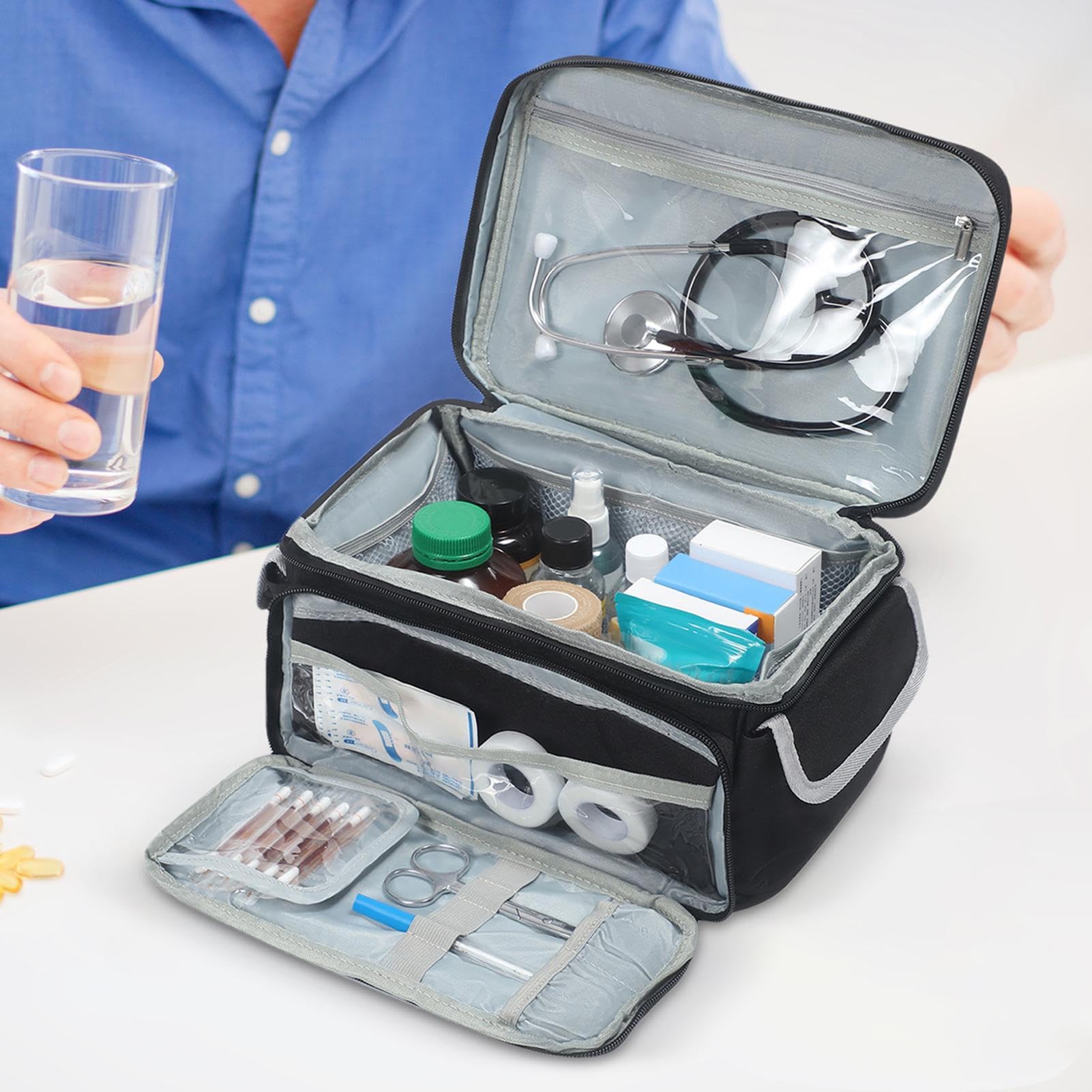 Home Health Sac d'infirmière, sac d'allaitement pour infirmière, sac de pharmacie de voyage | Sac de rangement vide pour étudiants en infirmière, médecins, travail d'infirmière portable, Noir , Voir