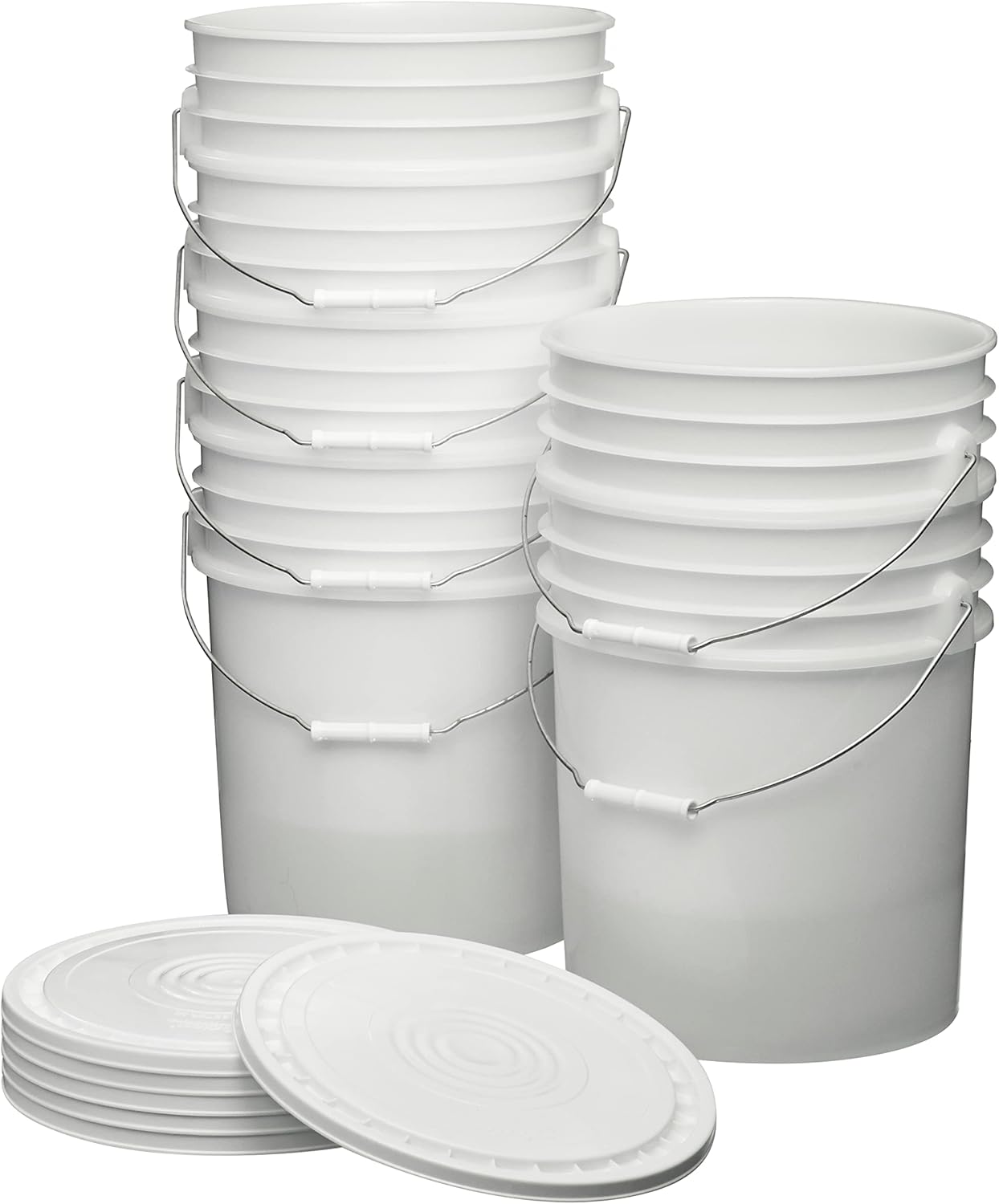 Hudson Exchange Premium 90 Mil HDPE Bucket with Handle and Lid, 5 gal, Natural, 6 Pack