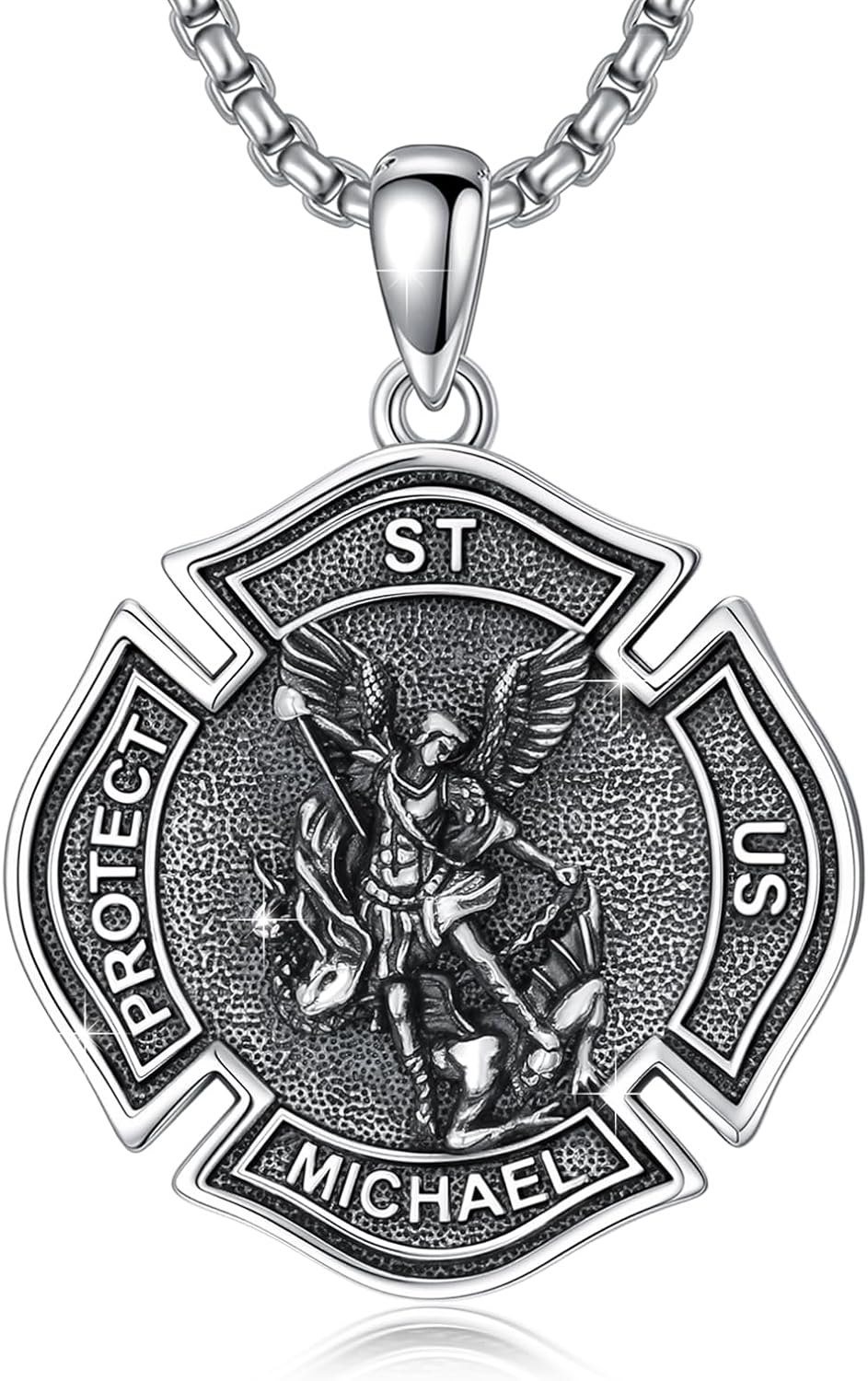 St Michael/Florian/Christopher/Sebastian/Jesus/Knights Templar Necklace S925 Sterling Silver Religious Protector Medal Necklace Jewelry Gifts for Men Women Birthdays Christmas