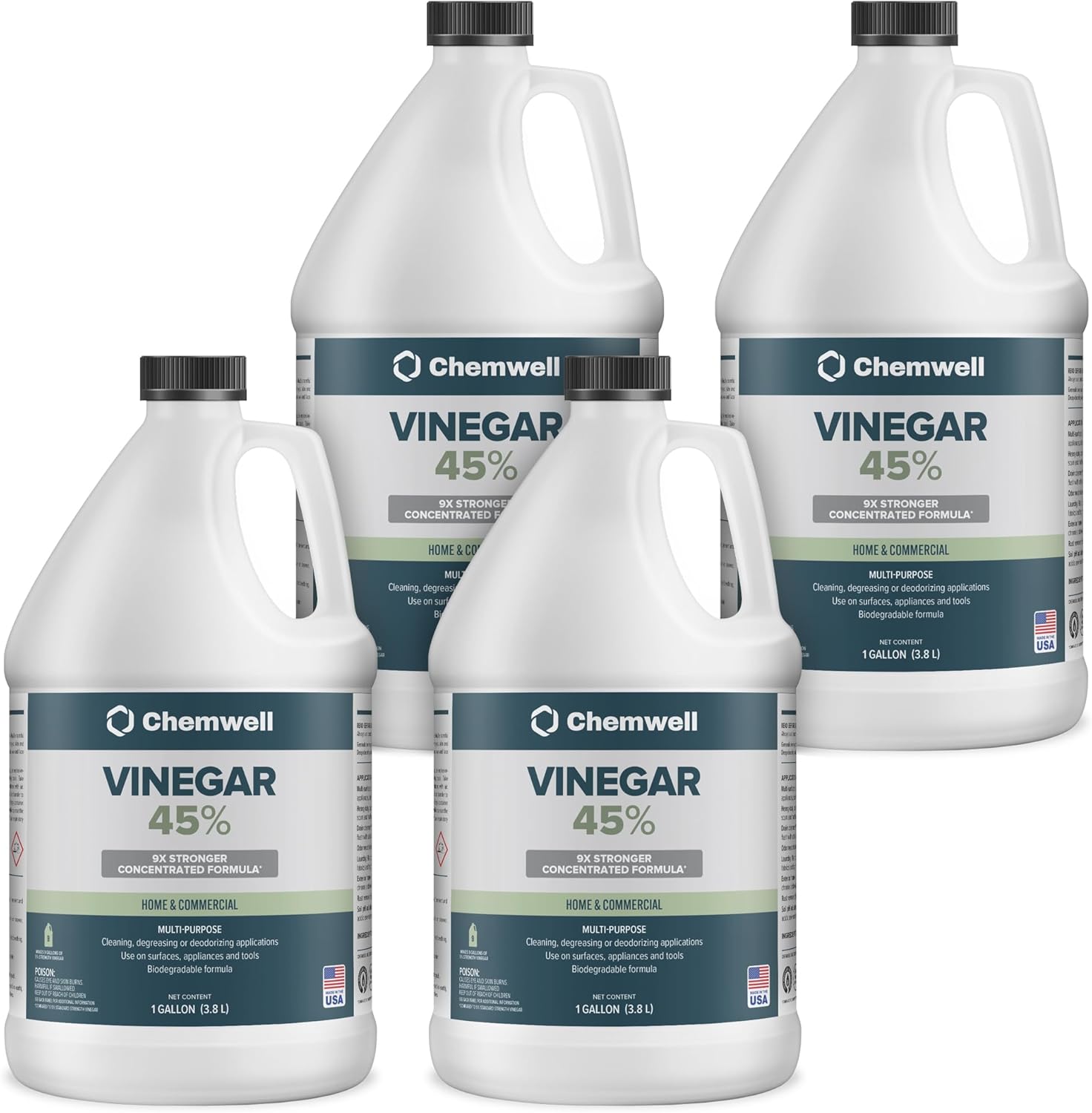 50% Vinegar (4 Pack, 1 Gallon) - General Purpose All-Natural Multi-Surface Cleaner for Home, Patio & Commercial - High Performance, Powerful Concentrated Acetic Acid - Made in USA