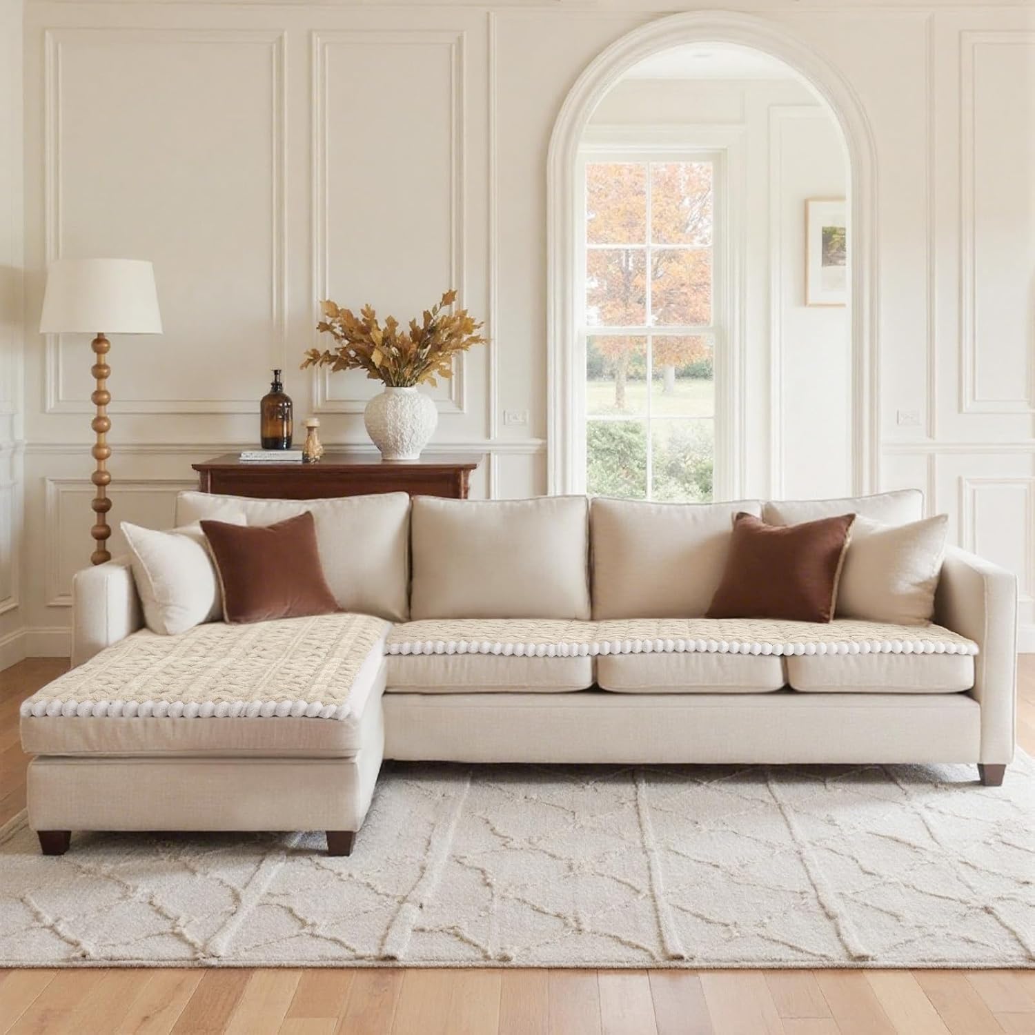 Couch Cover for Dogs, Washable Non Slip Sofa Covers for 3 Cushion Couch Pet Friendly Fuzzy Sofa Protector&Bed Mat for Pets (27.6"x82.7" Beige)