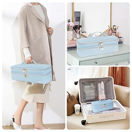 Miniatura 7 de Funda de transporte de viaje de doble capa compatible con cepillo de secado de pelo Revlon de un solo paso, voluminizador, estilizador, herramientas