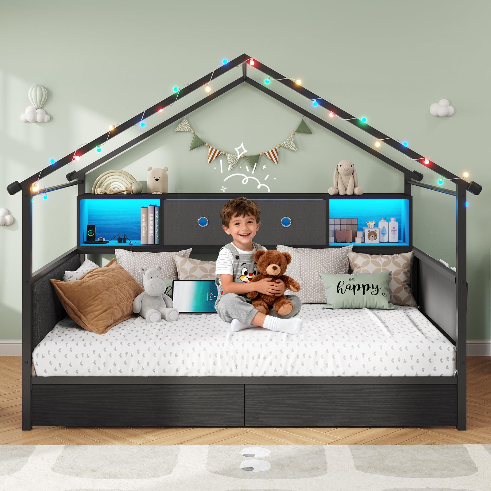 Amazon.com: DICTAC Twin Corner Bed Frame with Storage Bookcase