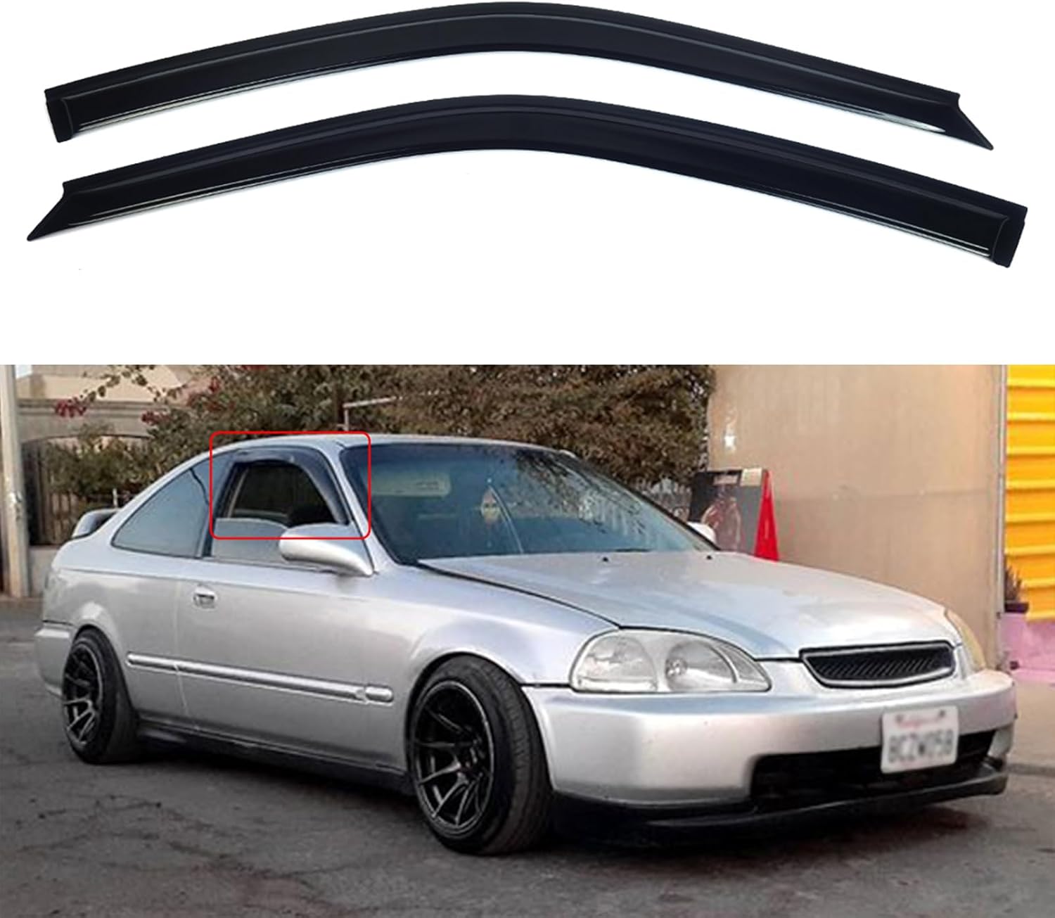 Window Visors Compatible with 1996-2000 Honda Civic Hatchback，Rain Guards Sun Shields Window Deflector，Tape-On Style，2 PCS