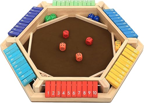 plusvivo Shut The Box Game, 1-6 Players Wooden Board Dice Game with 14 Dice for Kids and Adults, Classical Tabletop Math Strategy Game for Family Home Classroom Pub