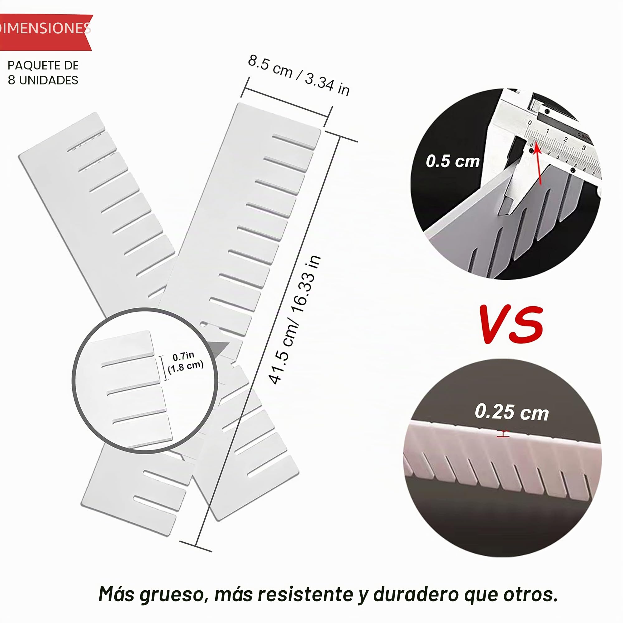 Separadores para cajones ajustables de plástico 42x9 cm organizadores modulares rejilla armario escritorio baño blanco