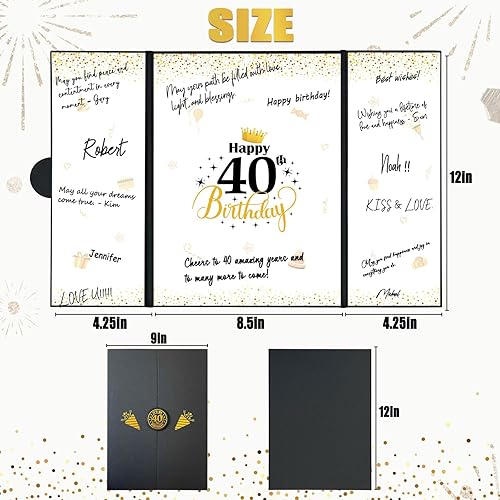 Miniatura 6 de Decoraciones de cumpleaños número 40 negro y dorado, libro de invitados alternativo para cumpleaños de 40 años, decoraciones de cumpleaños de 40