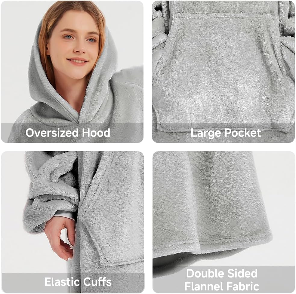 Wearable Blanket Hoodie, Oversized Hoodie Blanket with Sleeves Pocket, Cozy Sweatshirt Blanket Gifts for Adult Kids - Image 4