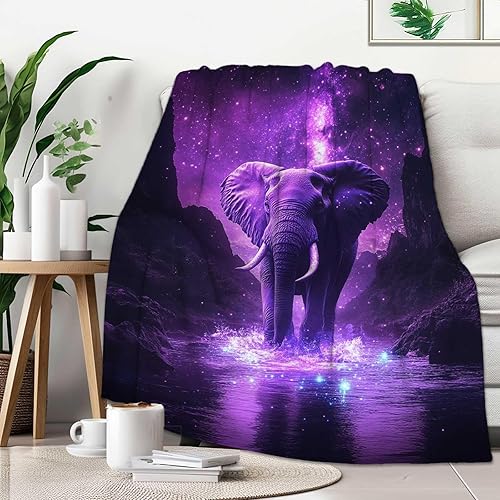 Elephant Throw Blanket, Elephant Gift for Women Men, Fleece Purple