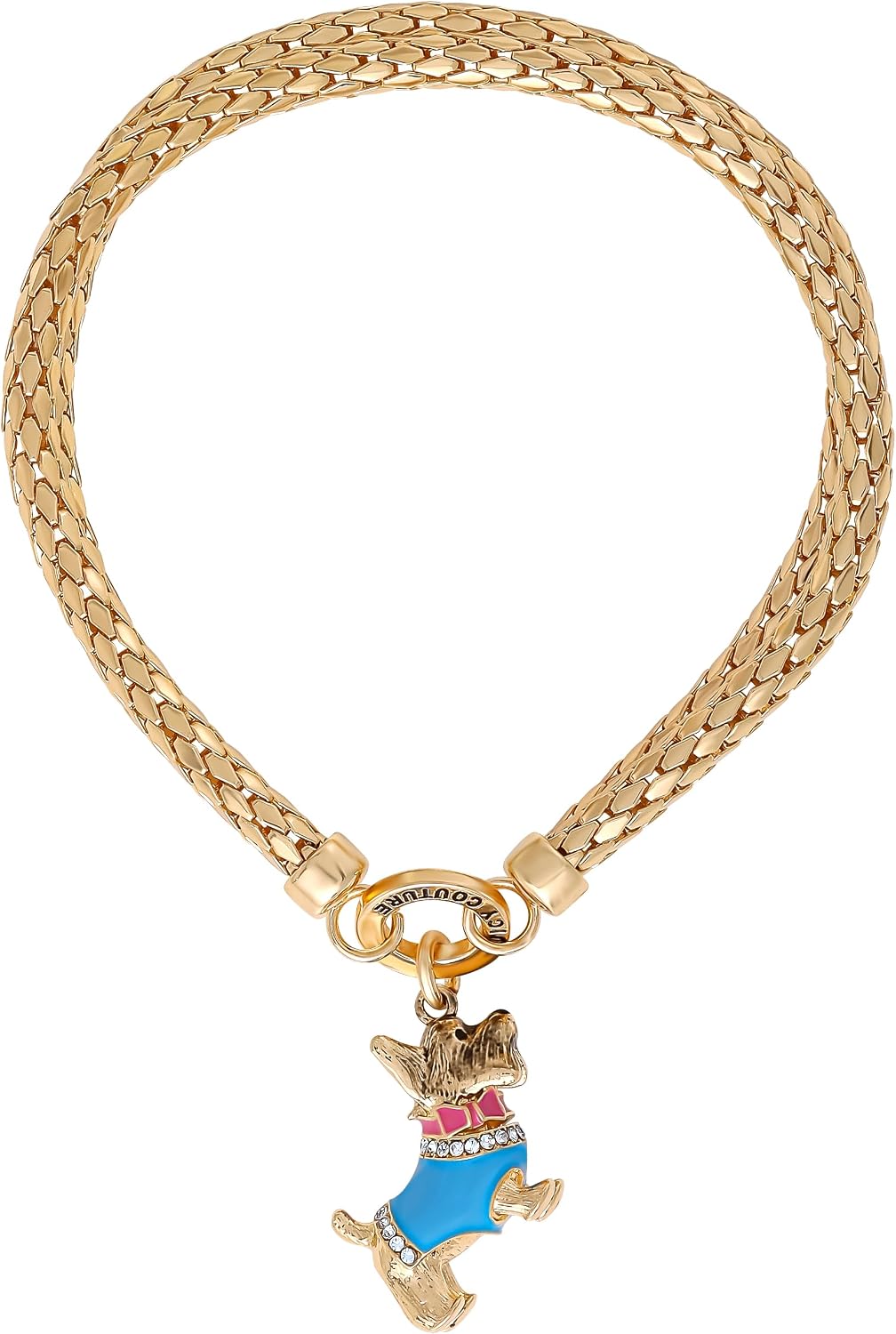 Juicy Couture Stretch Double Mesh Bracelet for Women with Enamel Scottie Dog Charm, Gold-Tone Stretch Bracelet with Crystals