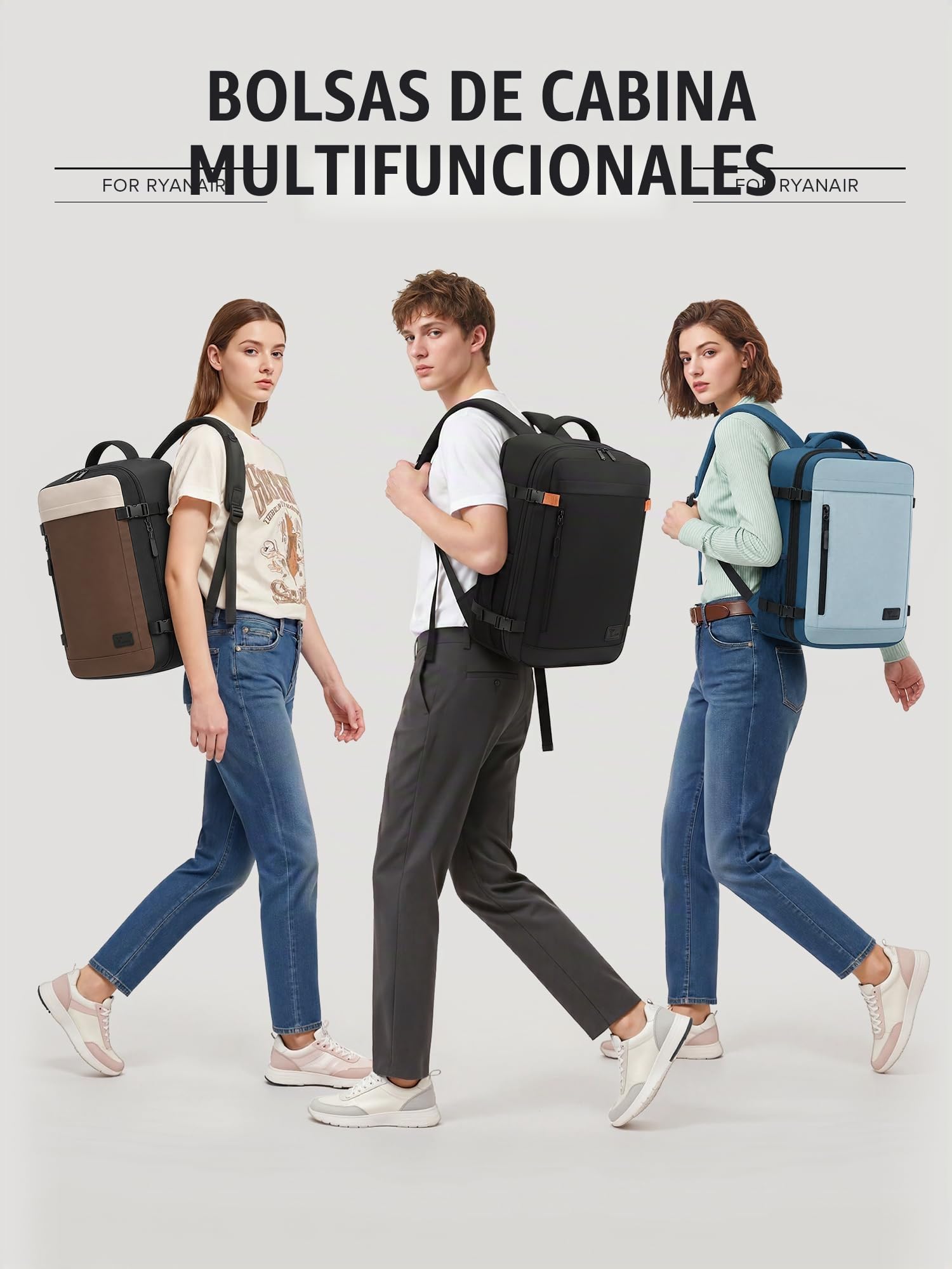 Yankony Mochila 40x30x20 para Ryanair Expande a 40x30x25 | 24L Ampliable a 30L Mochila Viaje Cabina Avion Maleta con Bolsillo Antirrobo para Hombre y Mujer, Negro