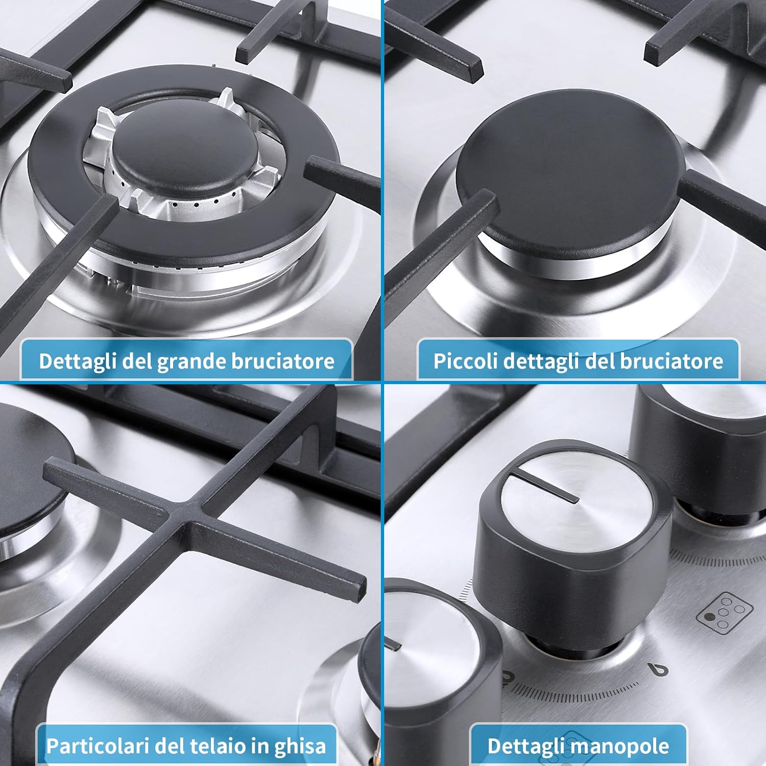 Piano Cottura a Gas (Acciaio Inossidabile -Piano Cottura 5 Fuochi) Piano Cottura a Gas (Acciaio Inossidabile -Piano Cottura 5 Fuochi)