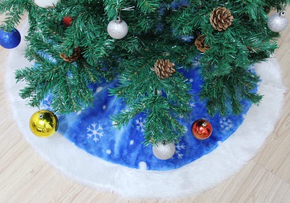 Tapis Pour Sapin De Noël - Jupe De Sapin Douce En Polyester, Diamètre 120 Cm, Bleu, Avec Sangles