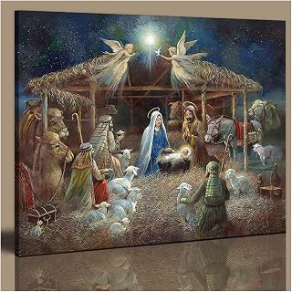 Nativity Scene Wall Art Canvas Print Painting Jesus Picture for Wall Decor Stretched and Framed Ready to Hang
