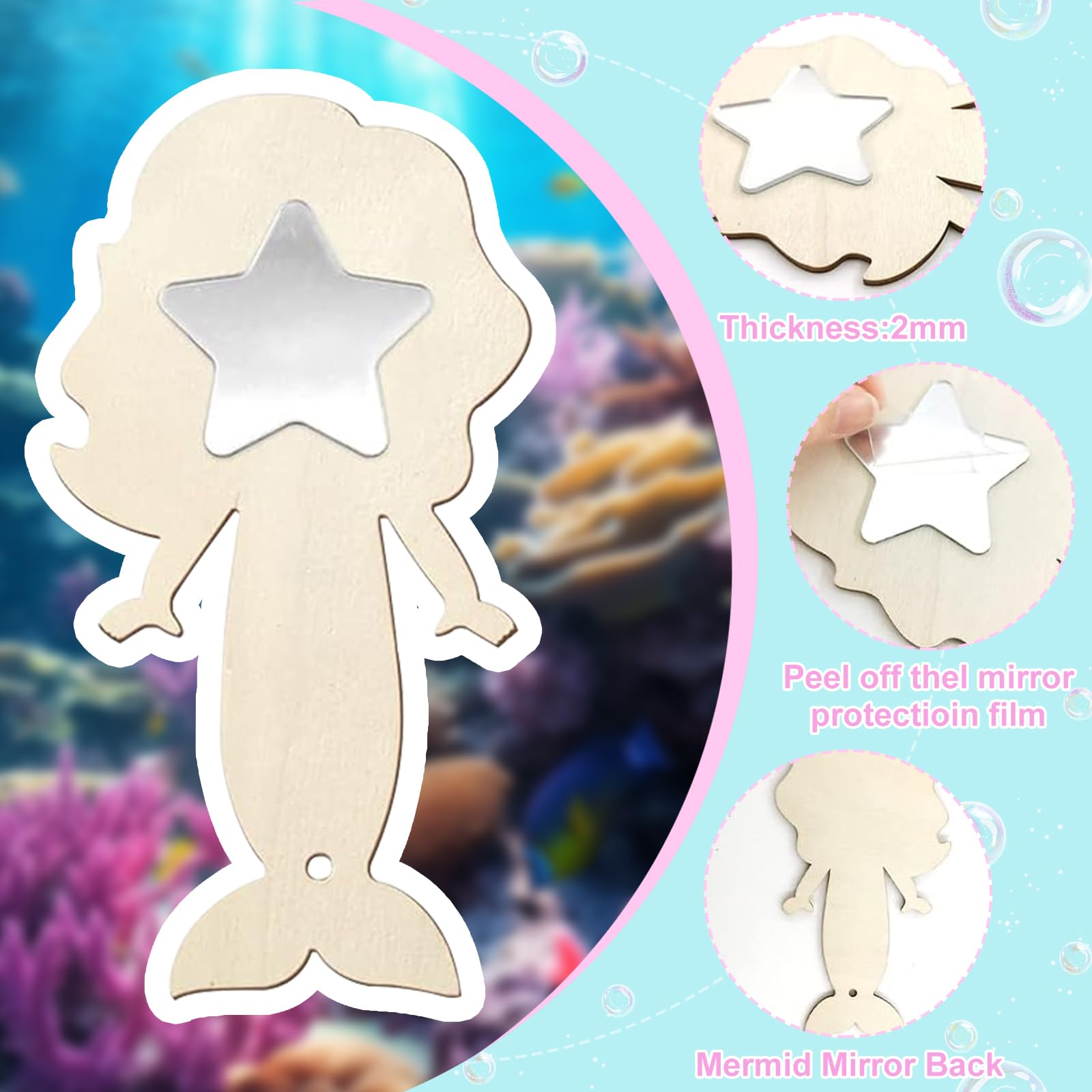 Kit DIY Miroir Sirène - 12 Modèles En Bois à Peindre & Décorer | LUKIUP - Pour Enfants 3-10 Ans