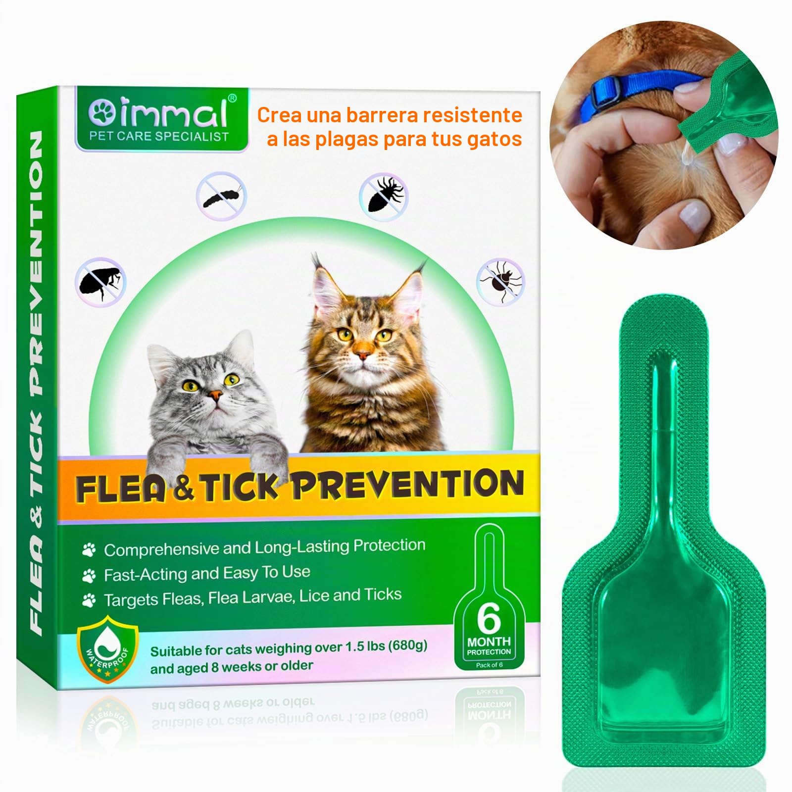Fllea Y Garrapatas Protección para Gatos Y Gatos, Gotas Naturales para Desparasitar Gatos,2 x 6 Pipetas Fllea- Y Protección contra garrapatas, Fórmula de Extracto de Garras Segura Fórmula Fórmula de