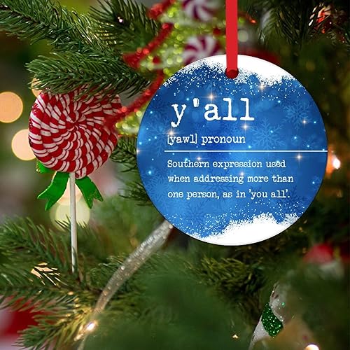 Miniatura 3 de Y'all Noun Definition - Adorno de cerámica para árbol de Navidad, recuerdo festivo, definición de Y'all, adornos decorativos para colgar,