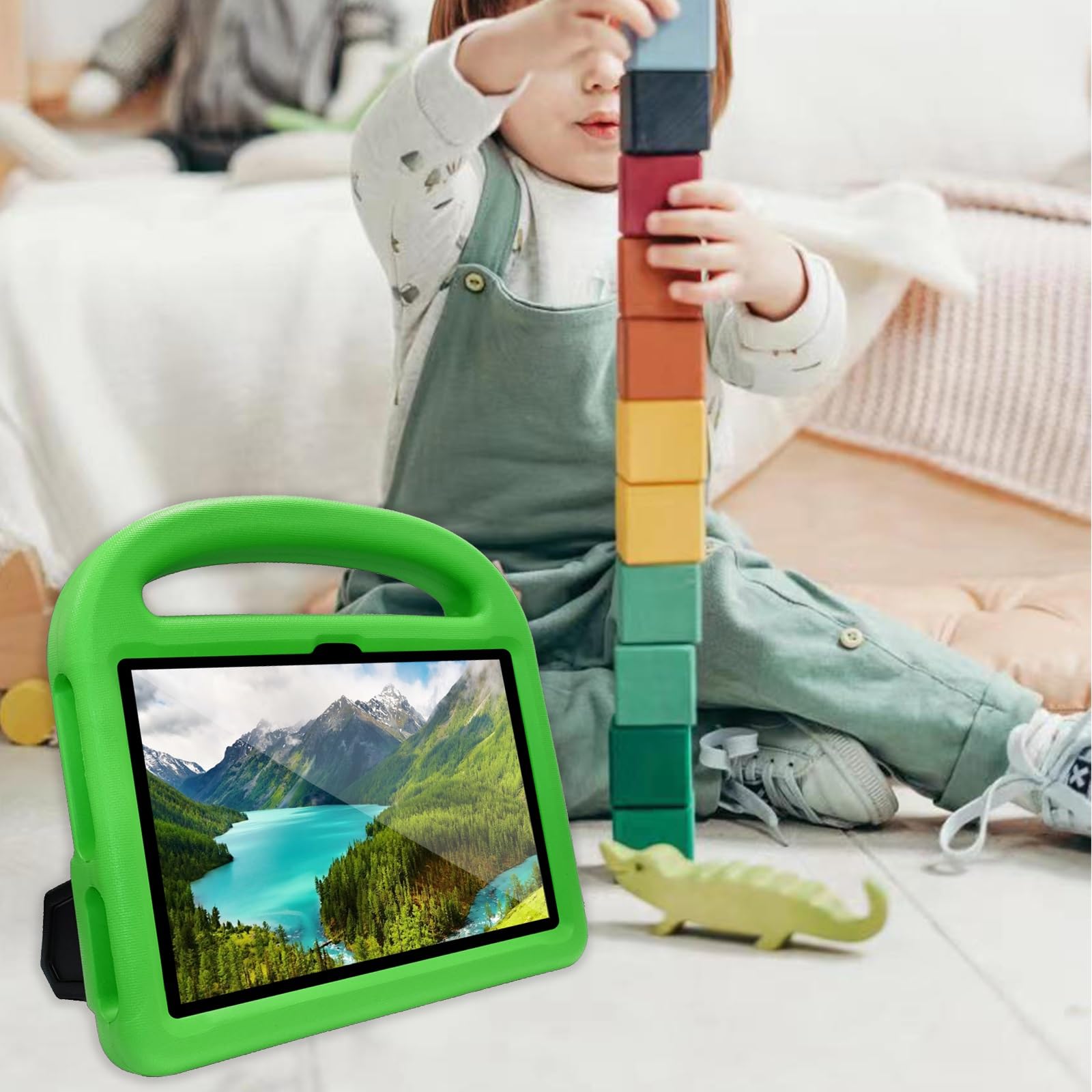 Pokrowiec na tablet Etui na tablet dla dzieci kompatybilne z etui Kindle Fire 7 2022 - Wytrzymała, lekka, odporna na wstrząsy osłona uchwytu z pianki EVA(Ye?il)